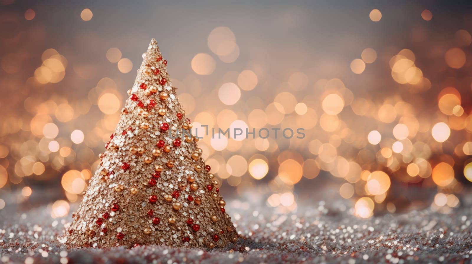 christmas tree xmas holiday decoration with glitter bokeh background, ai