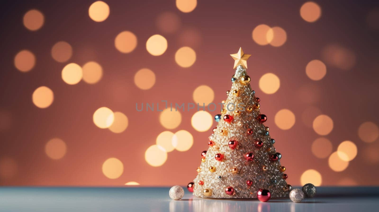 christmas tree xmas holiday decoration with glitter bokeh background, ai
