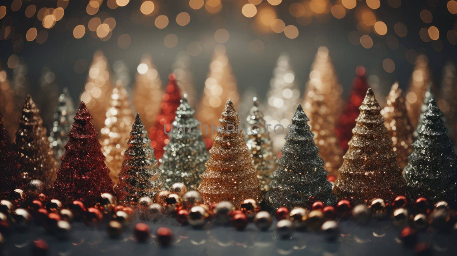 christmas tree xmas holiday decoration with glitter bokeh background, ai