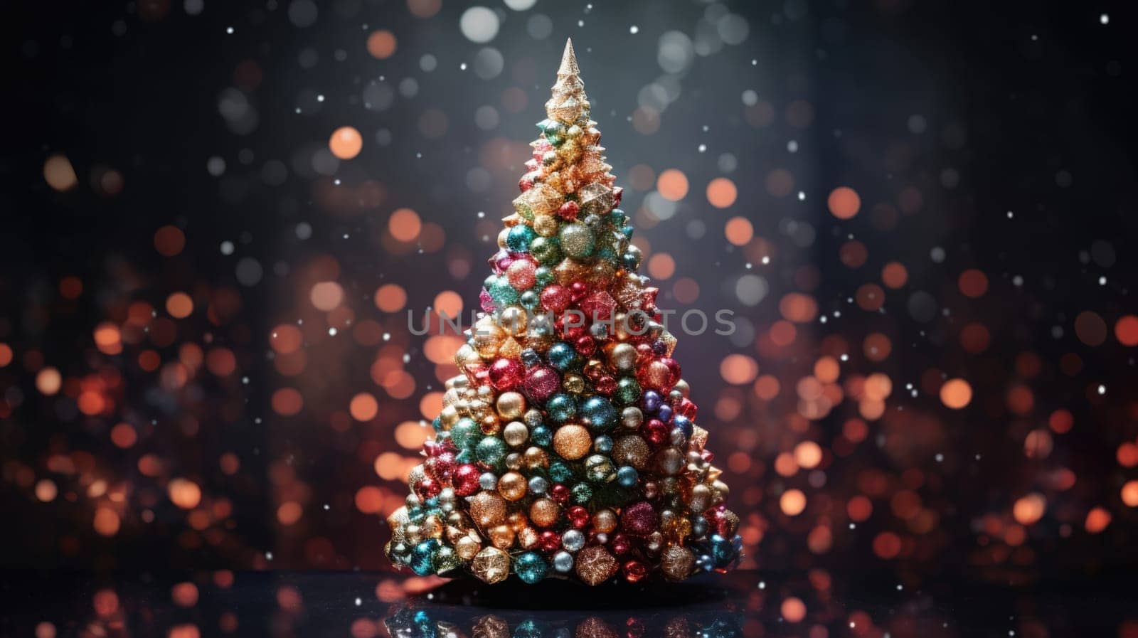 christmas tree xmas holiday decoration with glitter bokeh background, ai
