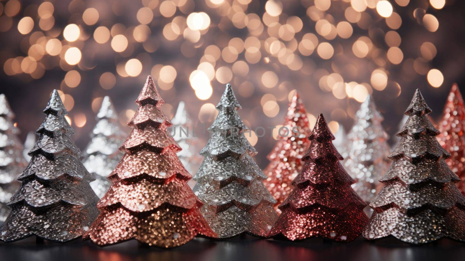 christmas tree xmas holiday decoration with glitter bokeh background, ai