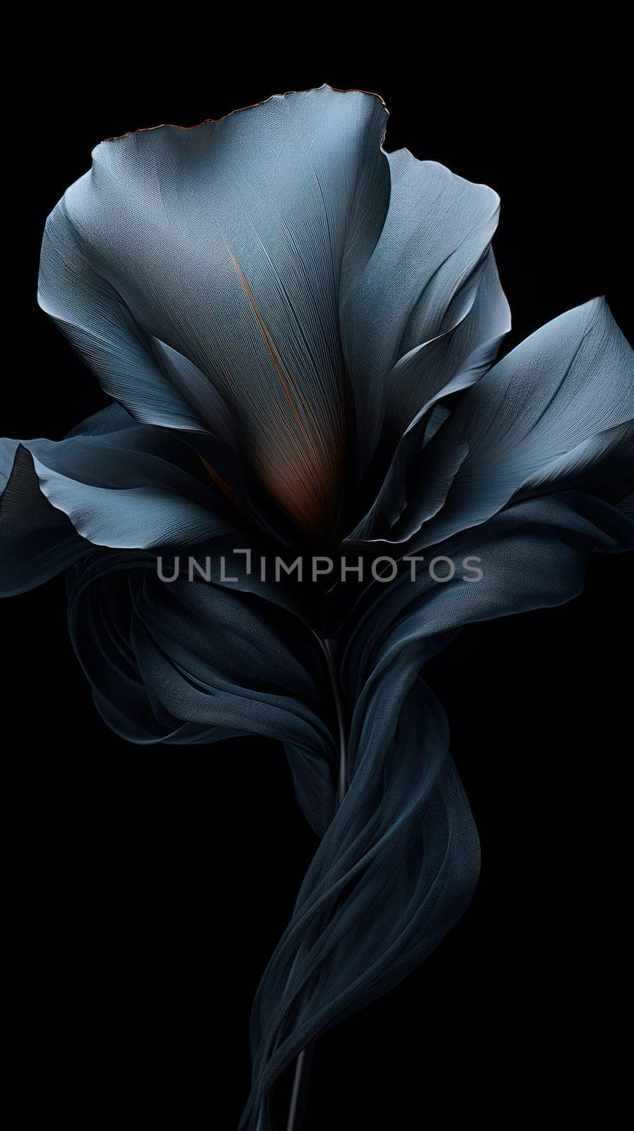 Black satin flower with silk elegant petals on a black background.Generative AI