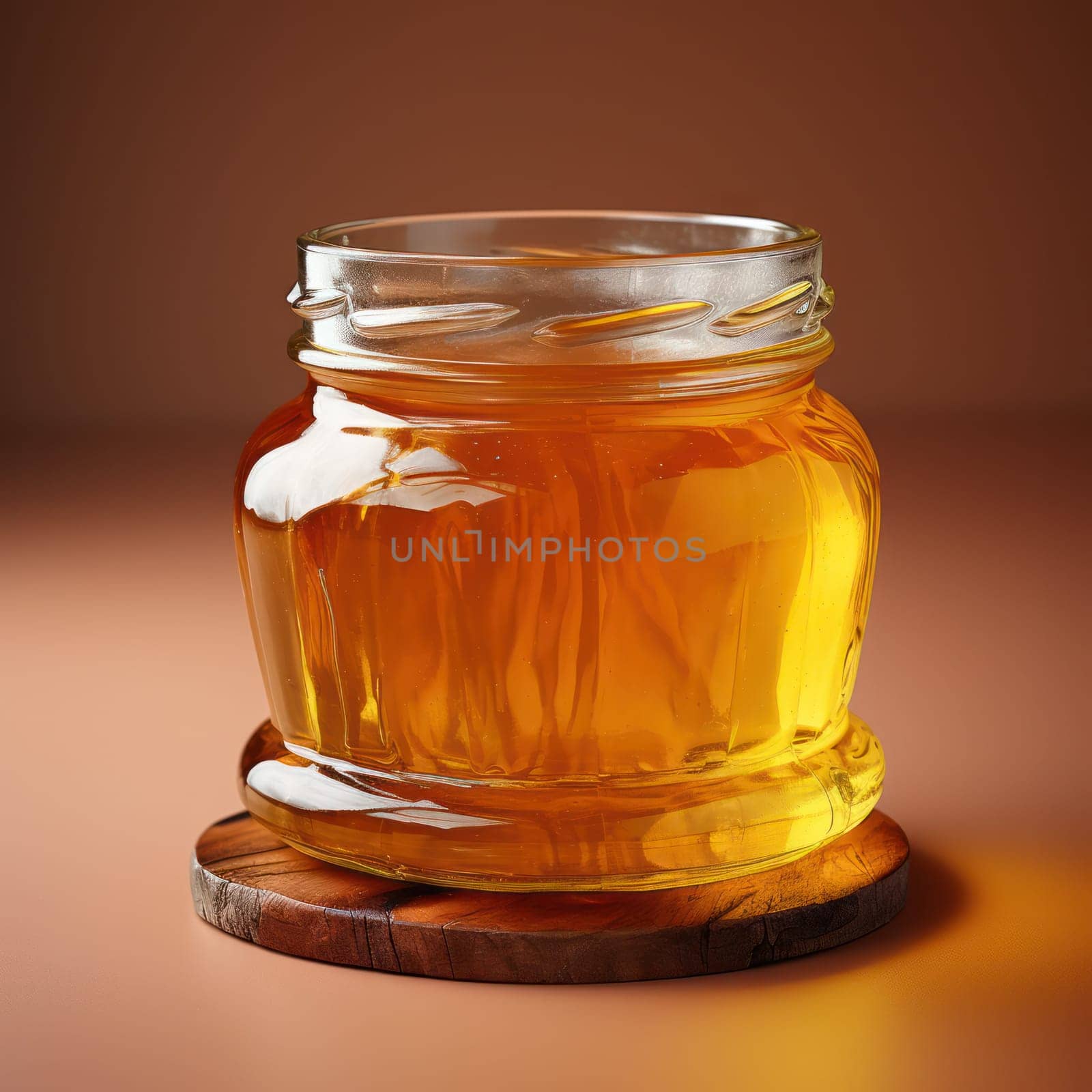 honey in a glass jar on a wooden table. Generative AI