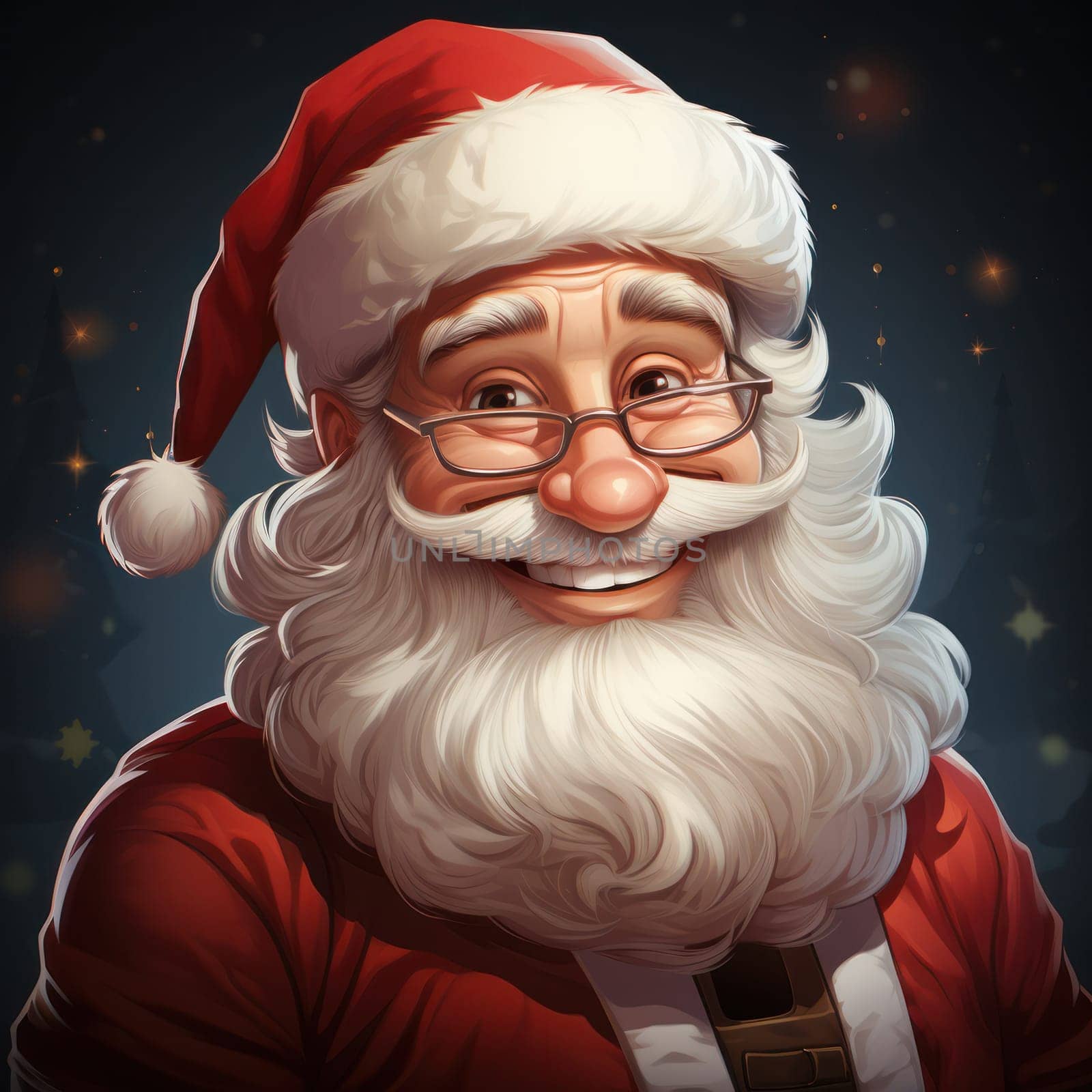 close-up of a smiling Santa Claus, in a watercolor style. Design for web, banner, poster, greeting card.Generative AI