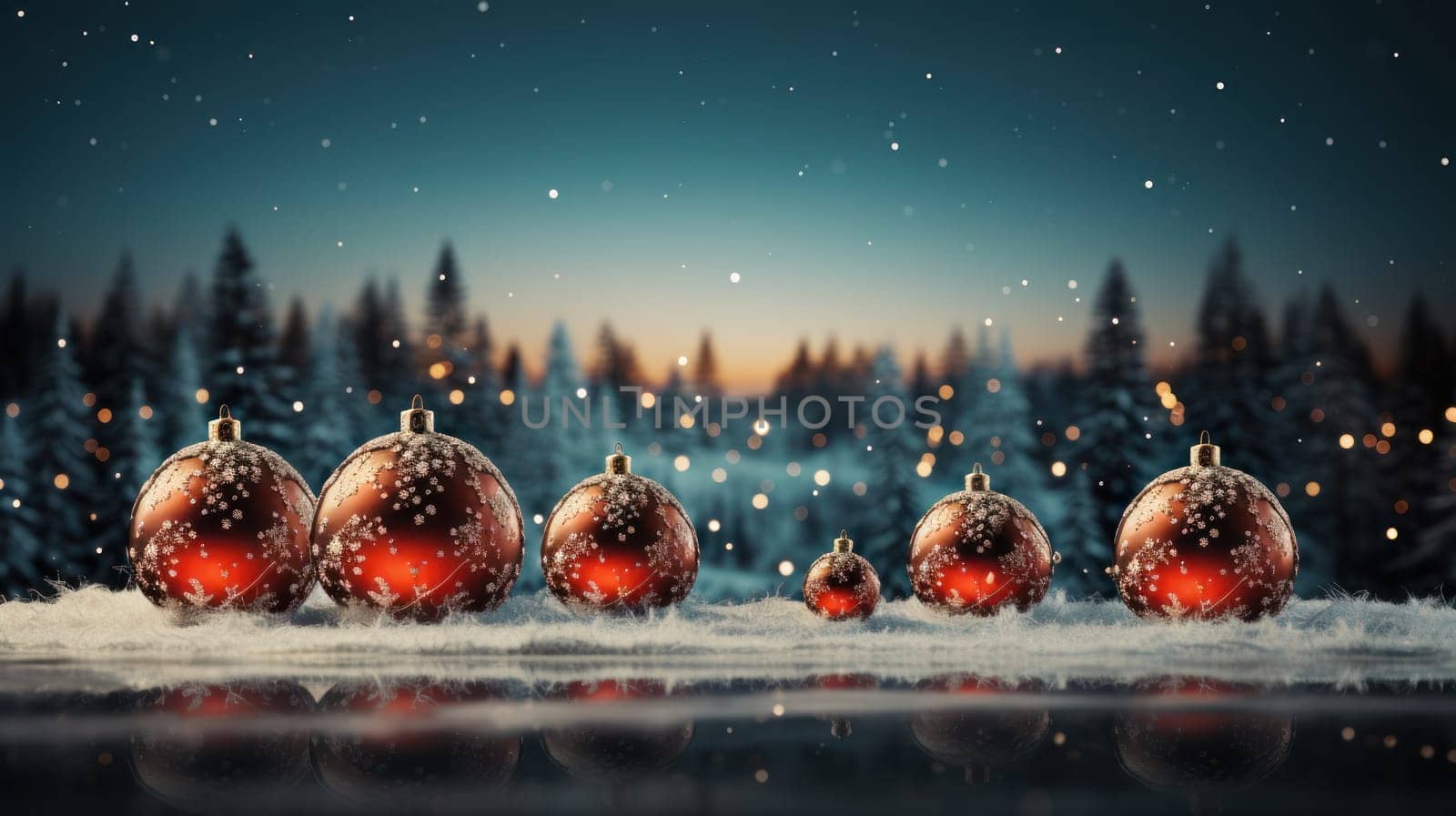 Christmas background with Christmas tree decorations on a blurred background. Holiday and Christmas concept.copy space.Generative AI