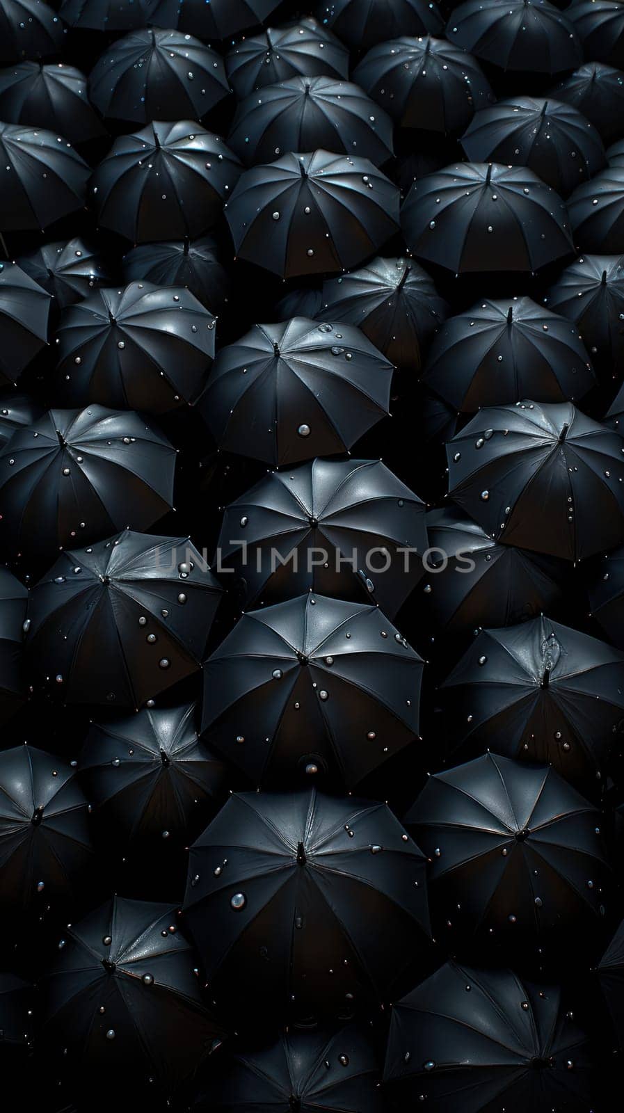 vertical background with black umbrellas, gloomy moody atmosphere. Generative AI