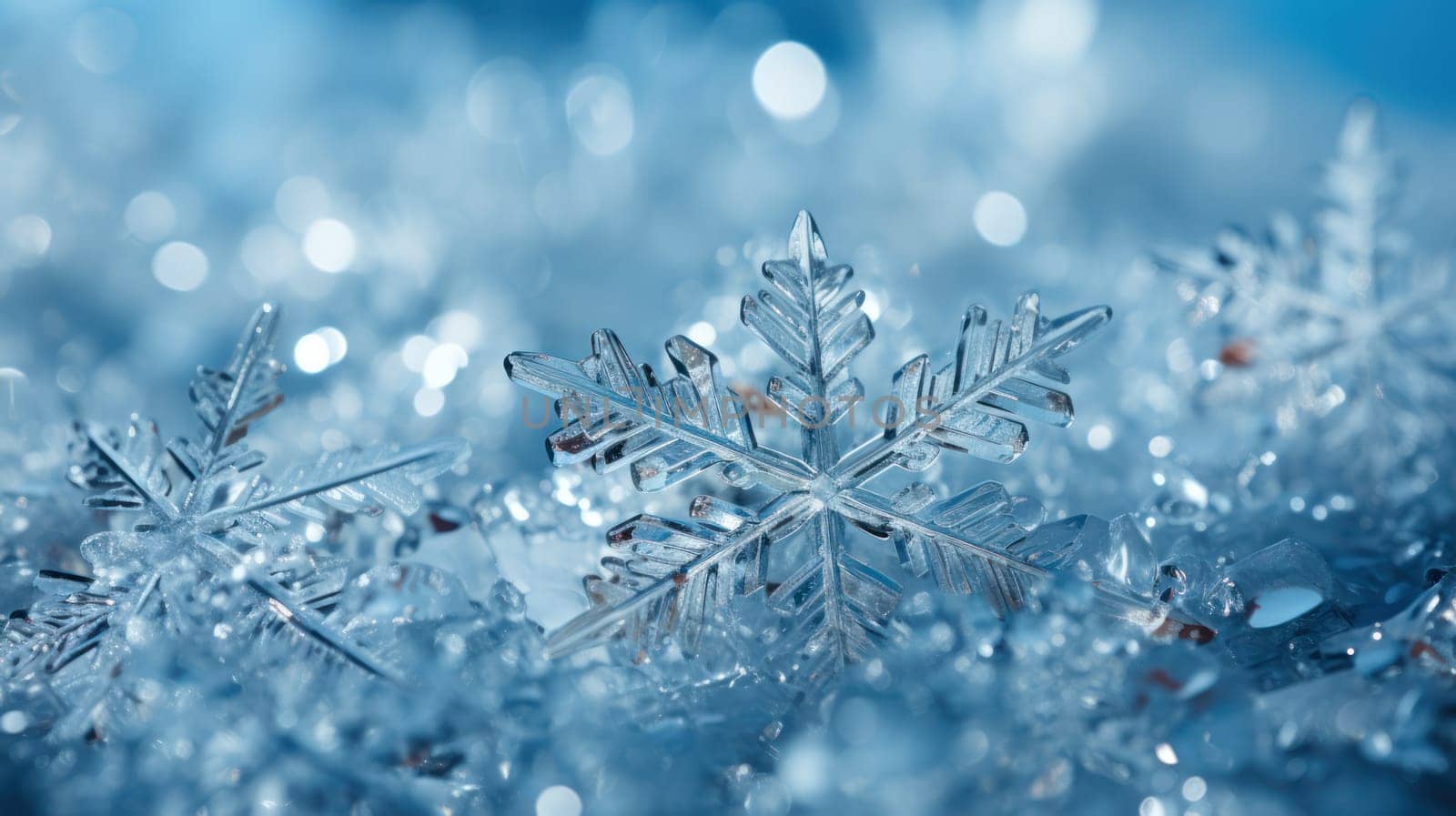 background Snowflakes close-up. concept of winter, cold, beauty of nature.Macro photo. Copy space. Generative AI