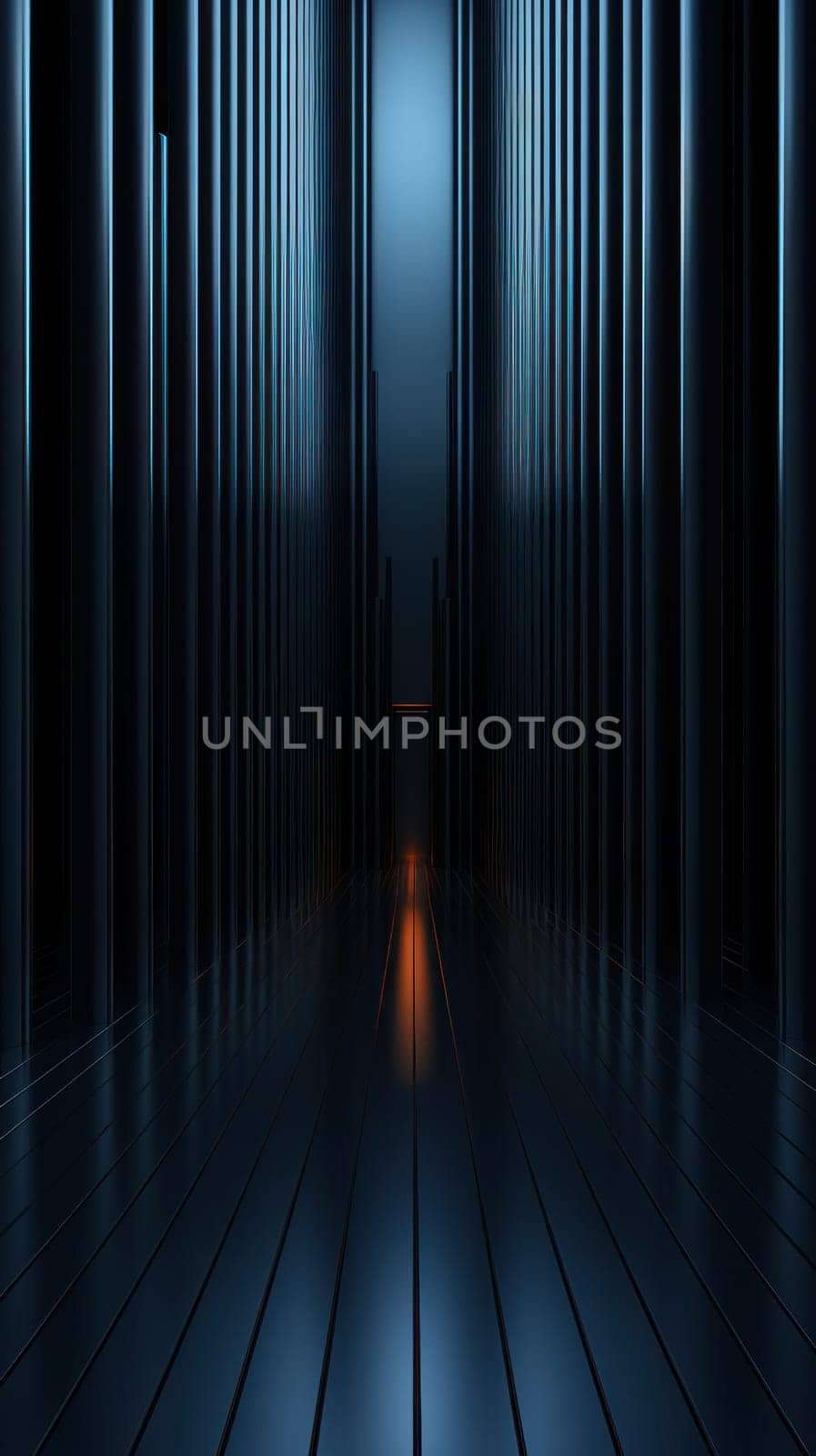 black geometric perspective receding into the distance. vertical abstract background. Generative AI