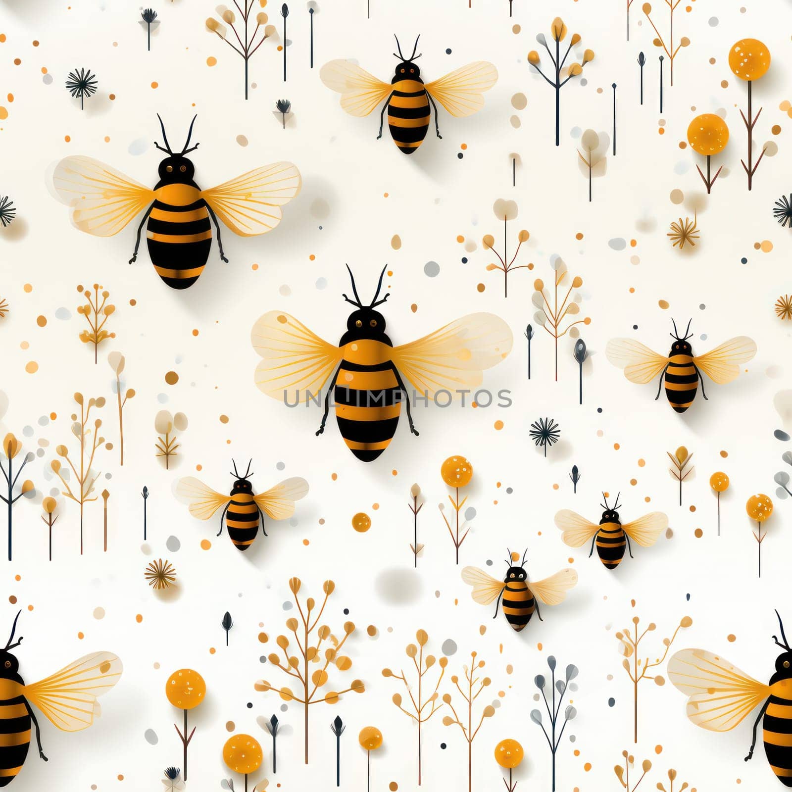 seamless pattern with striped insects beetles. Generative AI