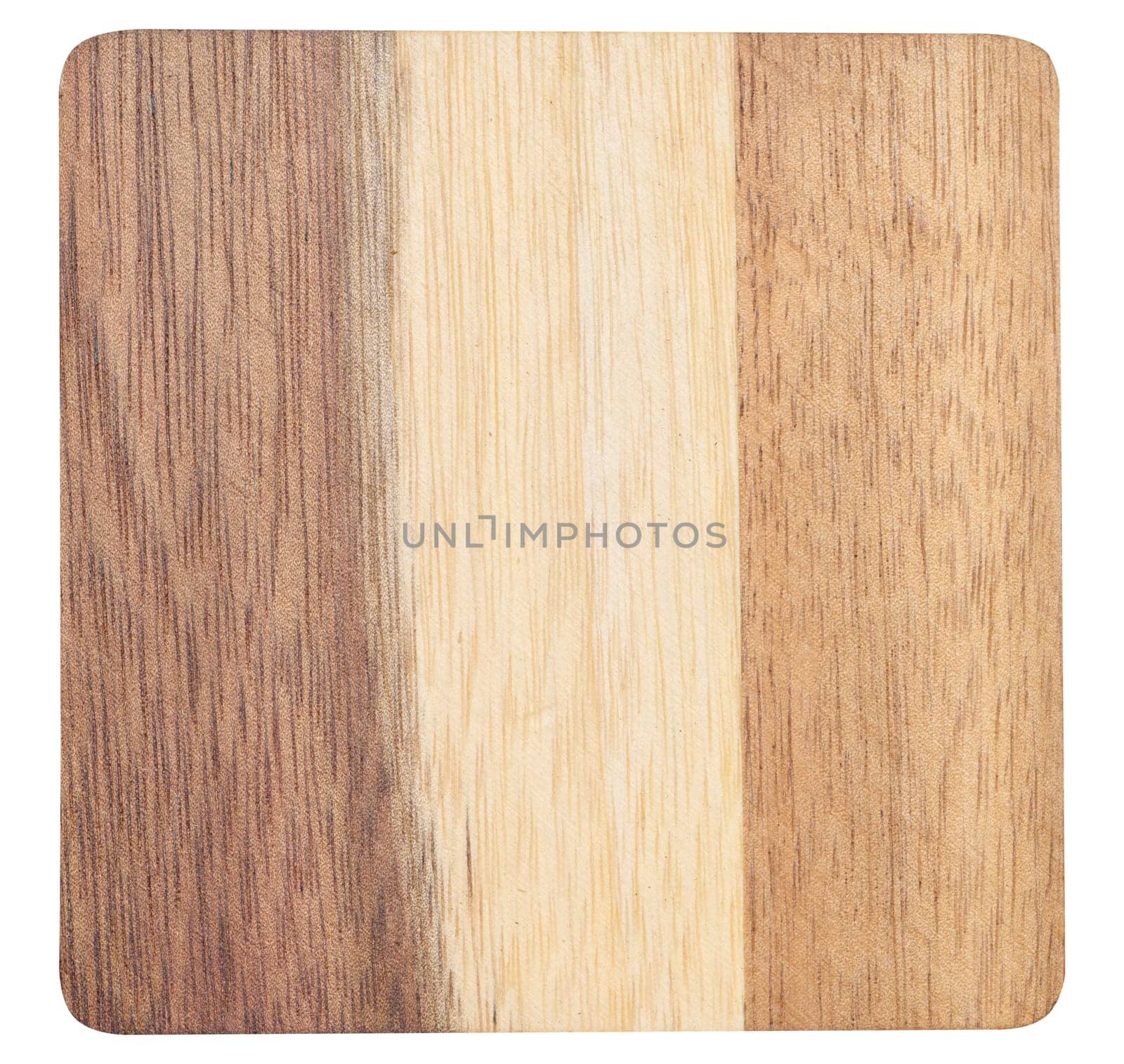 Square wooden cutting board on a white isolated background