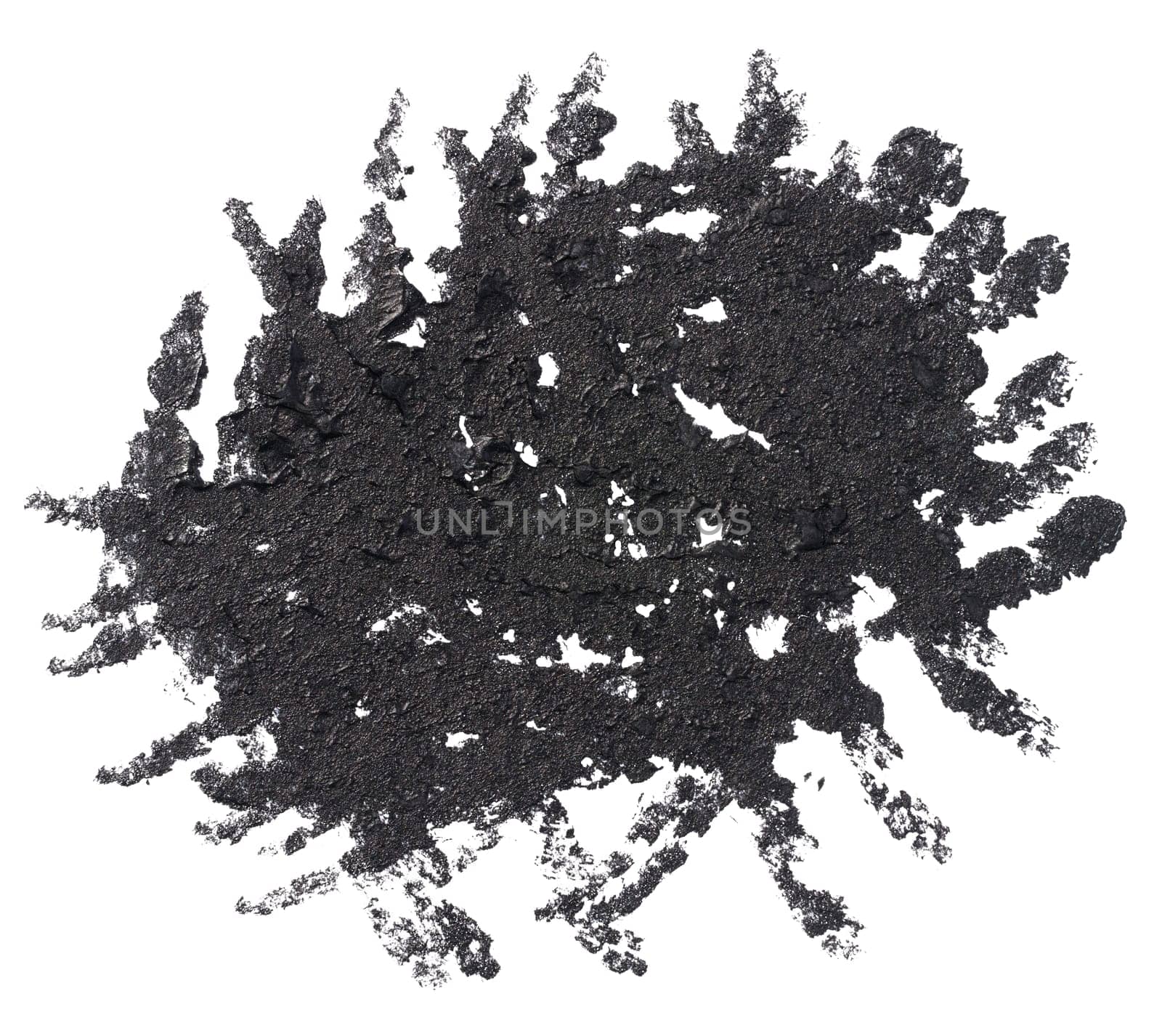 Black paint stroke with bristle brush, swatch isolated on white background