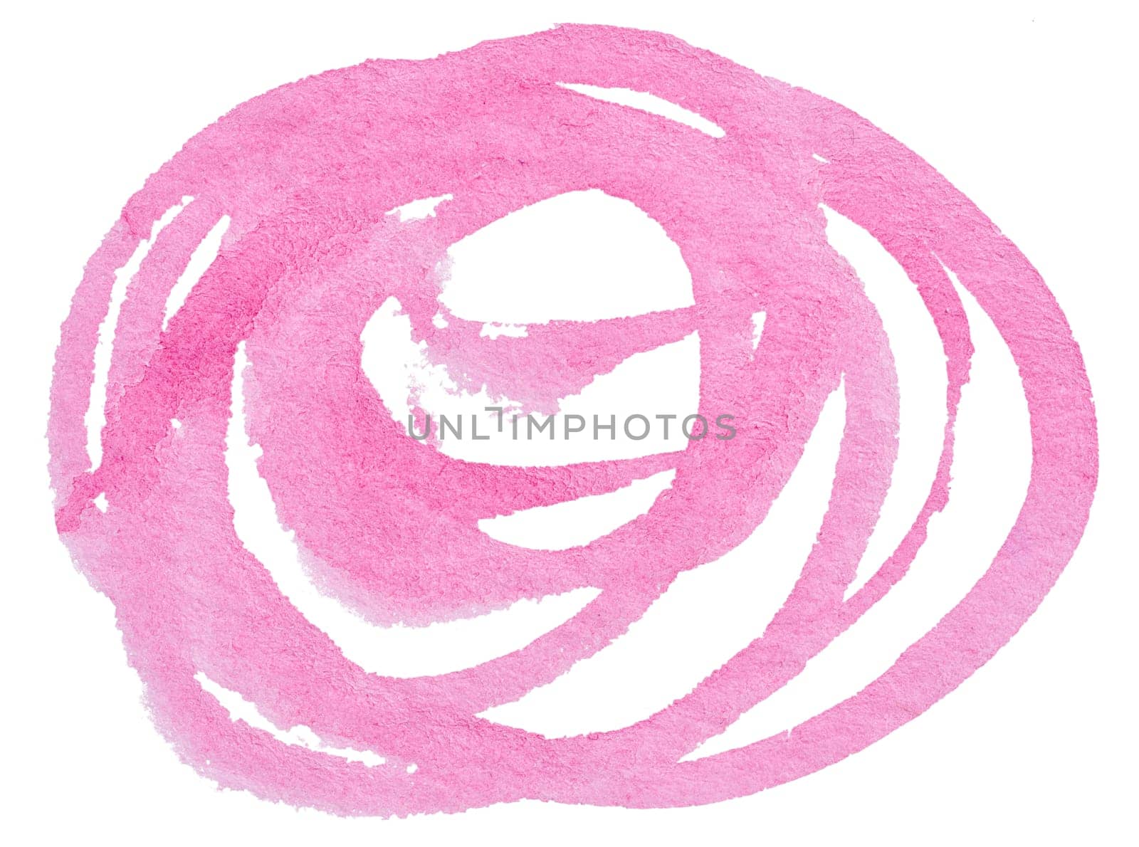 Circle drawn with pink watercolor paint on a white background