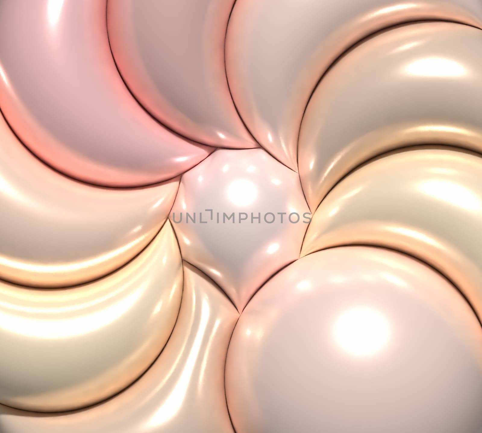 Beige inflated circles, 3D rendering illustration