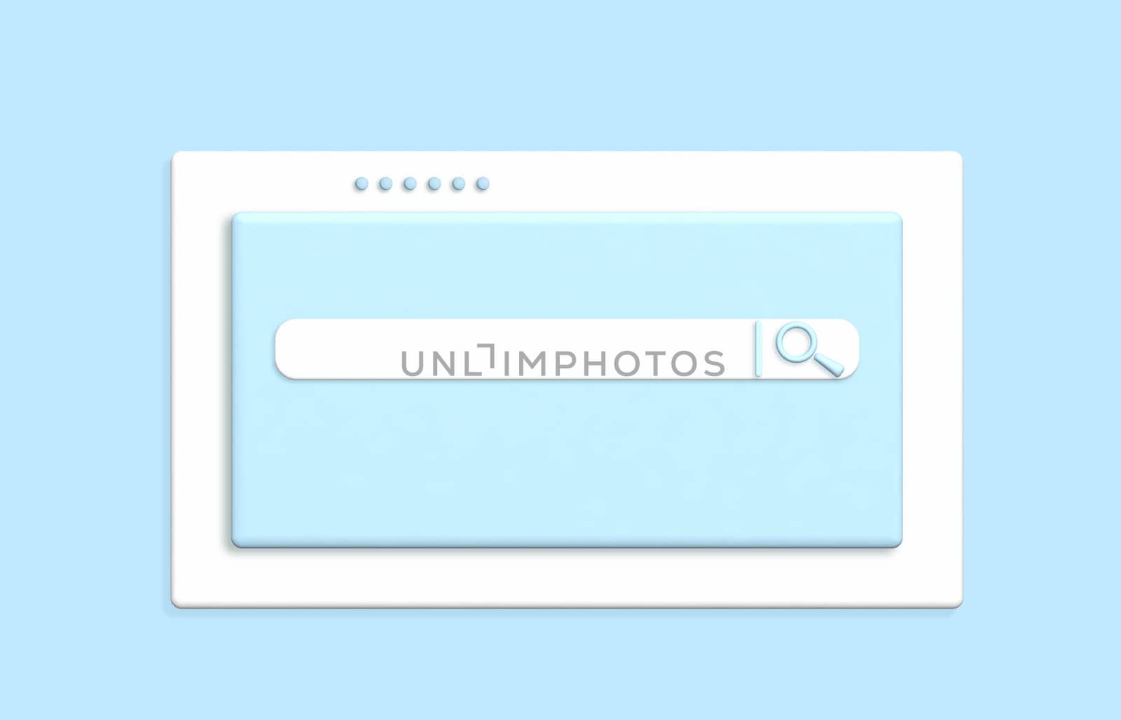 White search bar on a blue background, data entry column. 3D illustration