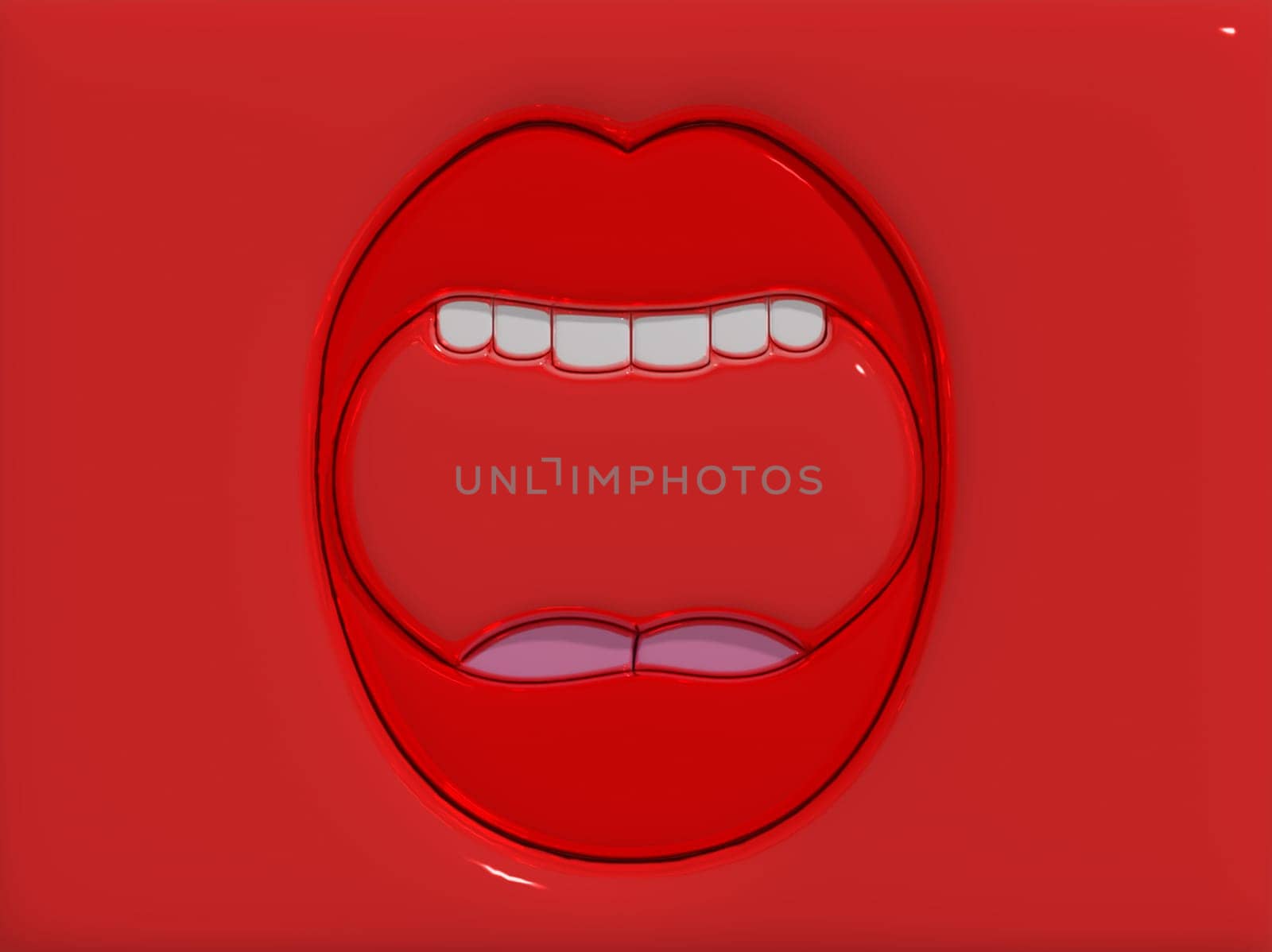 Open mouth with red lips and white teeth, screaming. 3D rendering illustration