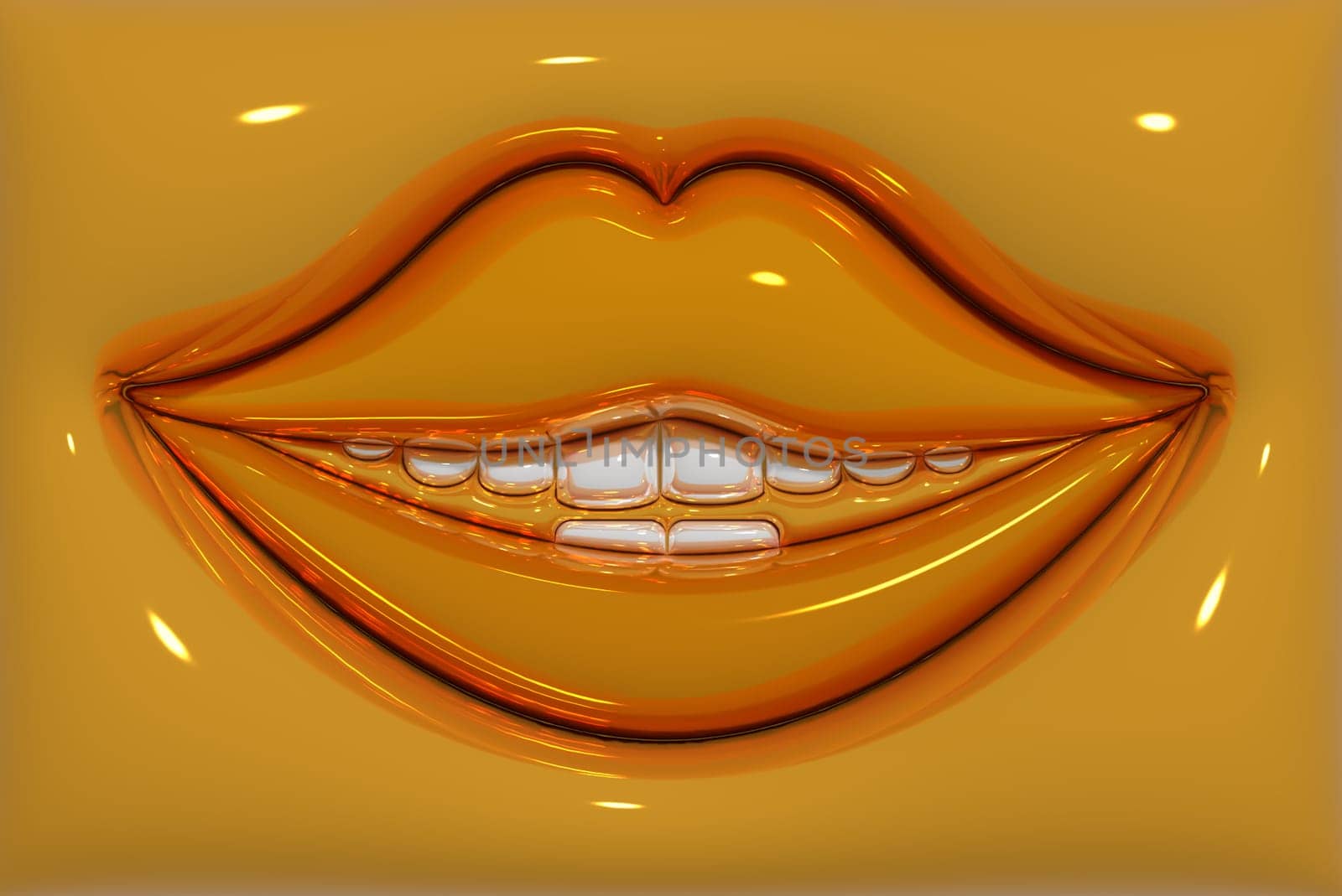 Mouth with yellow lips and white teeth, 3D rendering illustration