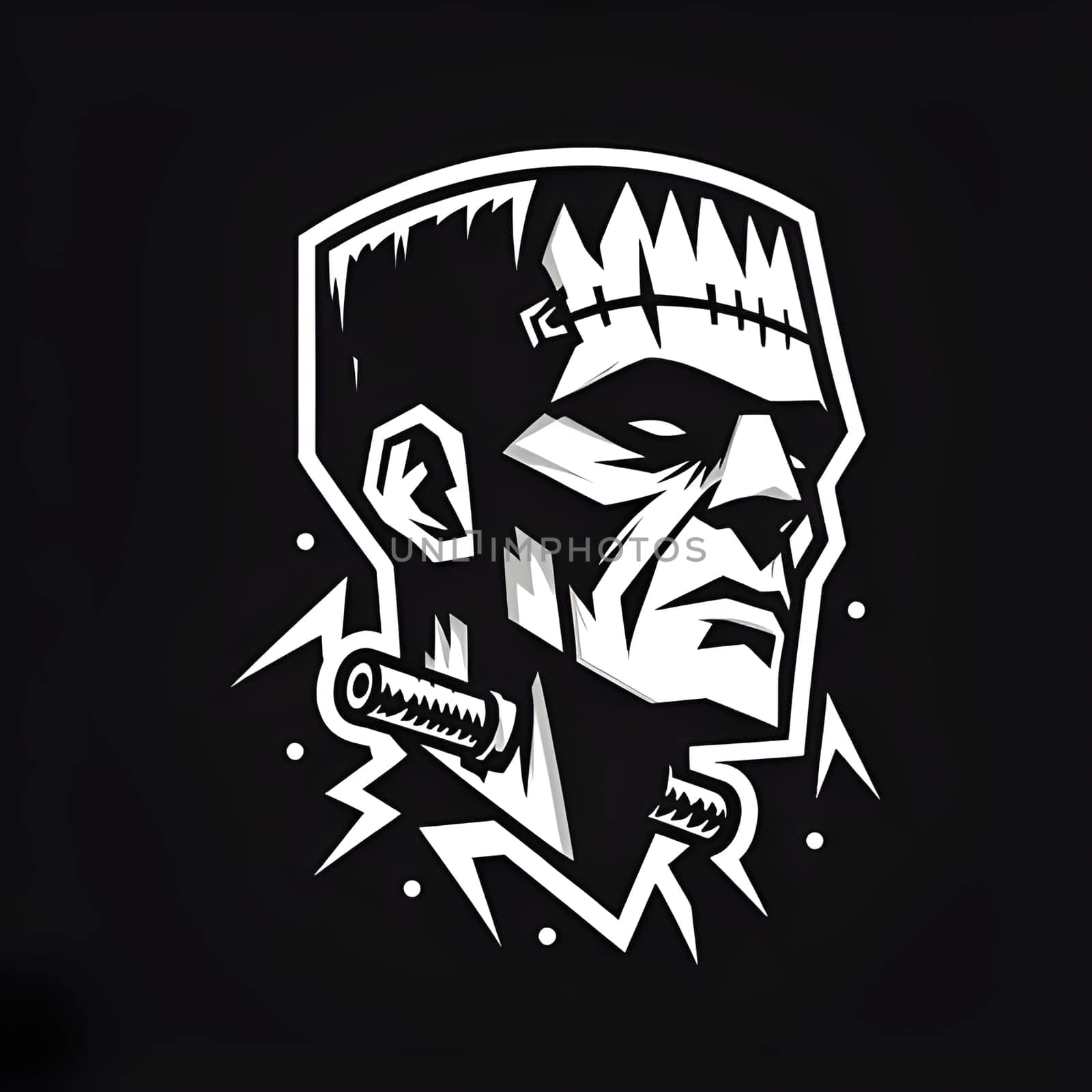 This captivating logo illustration captures the essence of Frankenstein in a sleek black and white design, fusing the classic with the contemporary. Discover the allure of the amalgamation of science and art in this striking depiction