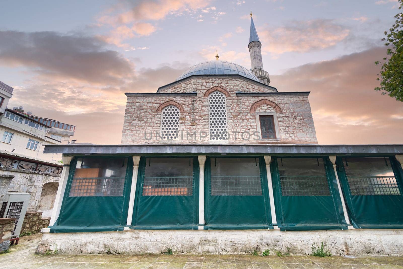 Courtyard of Cinili Camii, a 17th century Ottoman era mosque, located in Validei Atik Street, Uskudar district, Istanbul, Turkey