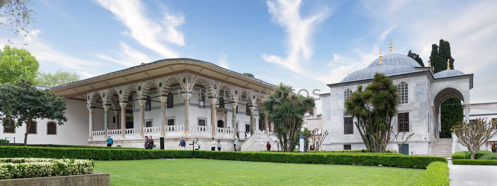 Istanbul, Turkey - May 11, 2023: View of the Audience Chamber or the Chamber of Petitions and Library of Ahmed II, or Enderun Library from the Third Courtyard of Topkapi Palace