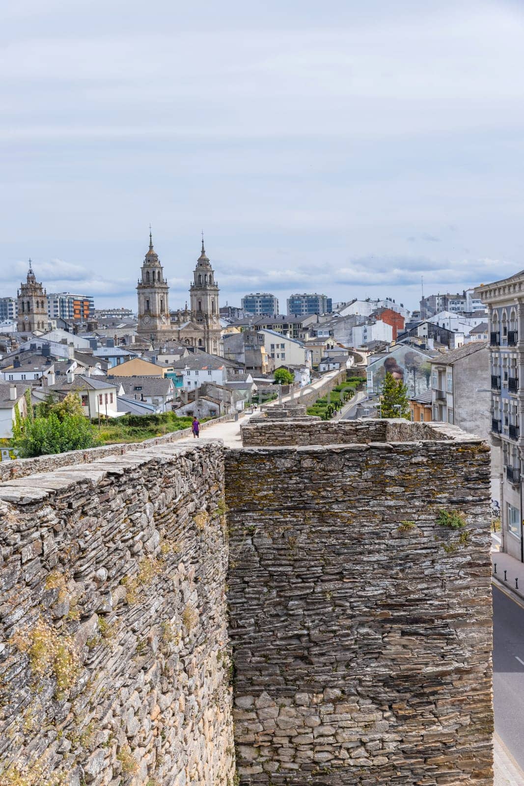 Lugo, Spain: 20 August, 2023: View of the Lugo and Roman city walls and ramparts