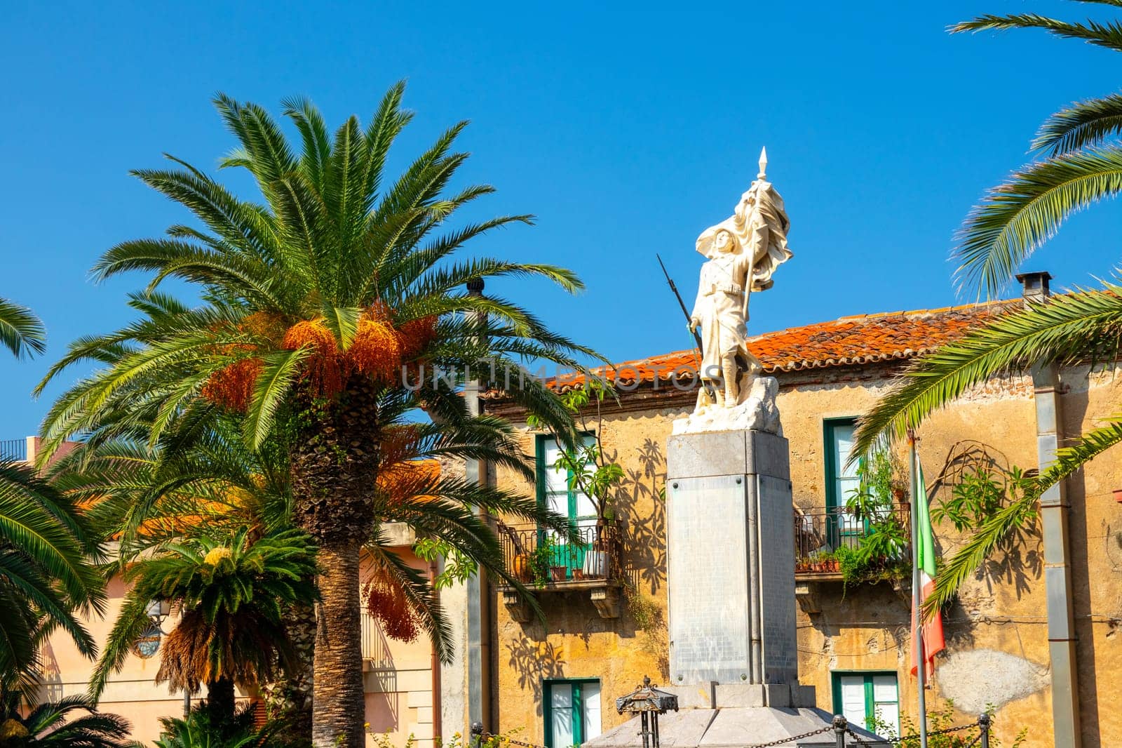 Gioiosa Marea, Sicily, Italy – 29 Sep 2023. War Memorial in Gioiosa Marea, Province of Messina.