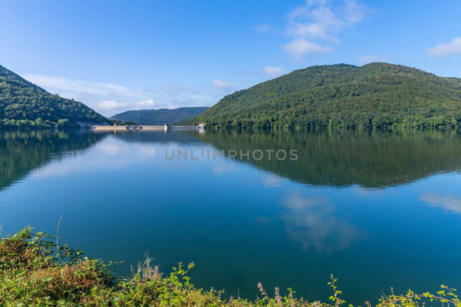View of Eugi Reservoir in the town of Eugi, Navarra, Spain