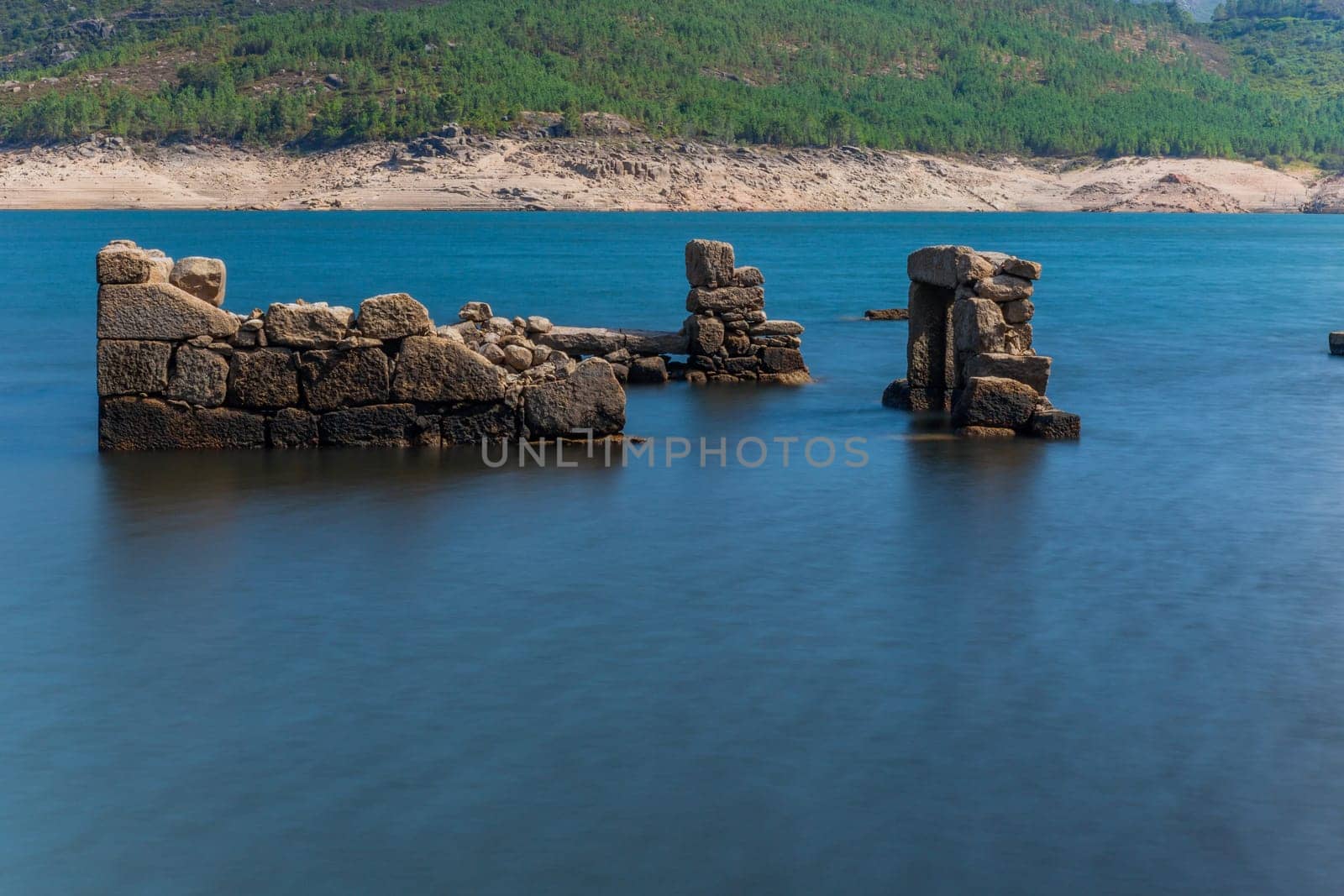 Old ruins of Vilarinho das Furnas, was a village, located in Campo de Geres, Terras de Bouro, on margins of River Homem, in 1972, it was intentionally submerged.