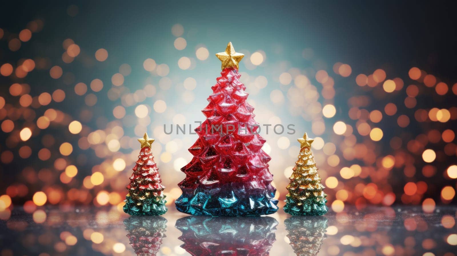christmas tree xmas holiday decoration with glitter bokeh background, ai