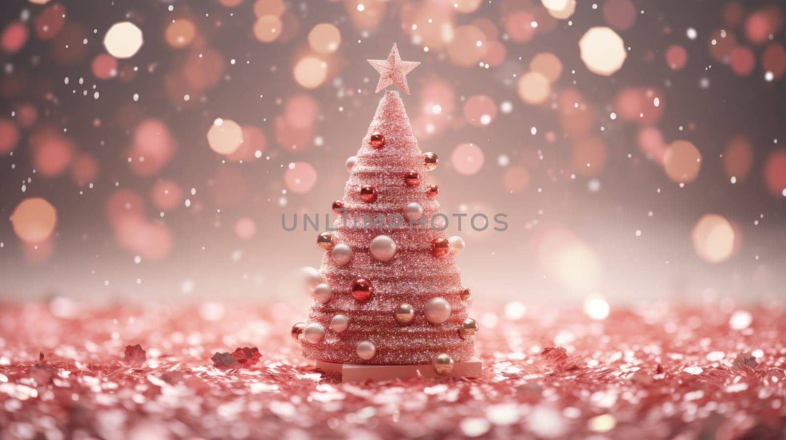 christmas tree xmas holiday decoration with glitter bokeh background, ai