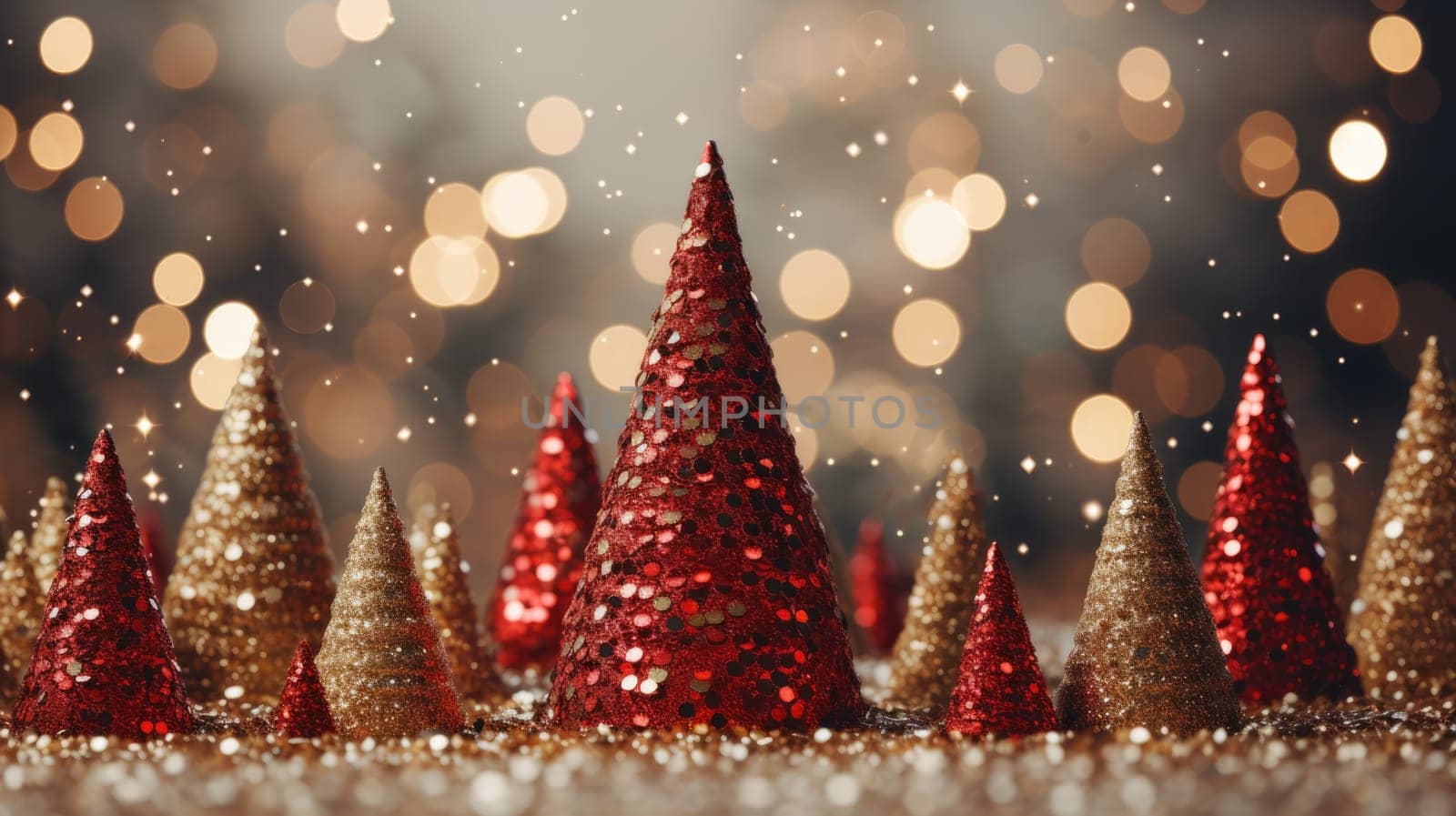 christmas tree xmas holiday decoration with glitter bokeh background, ai
