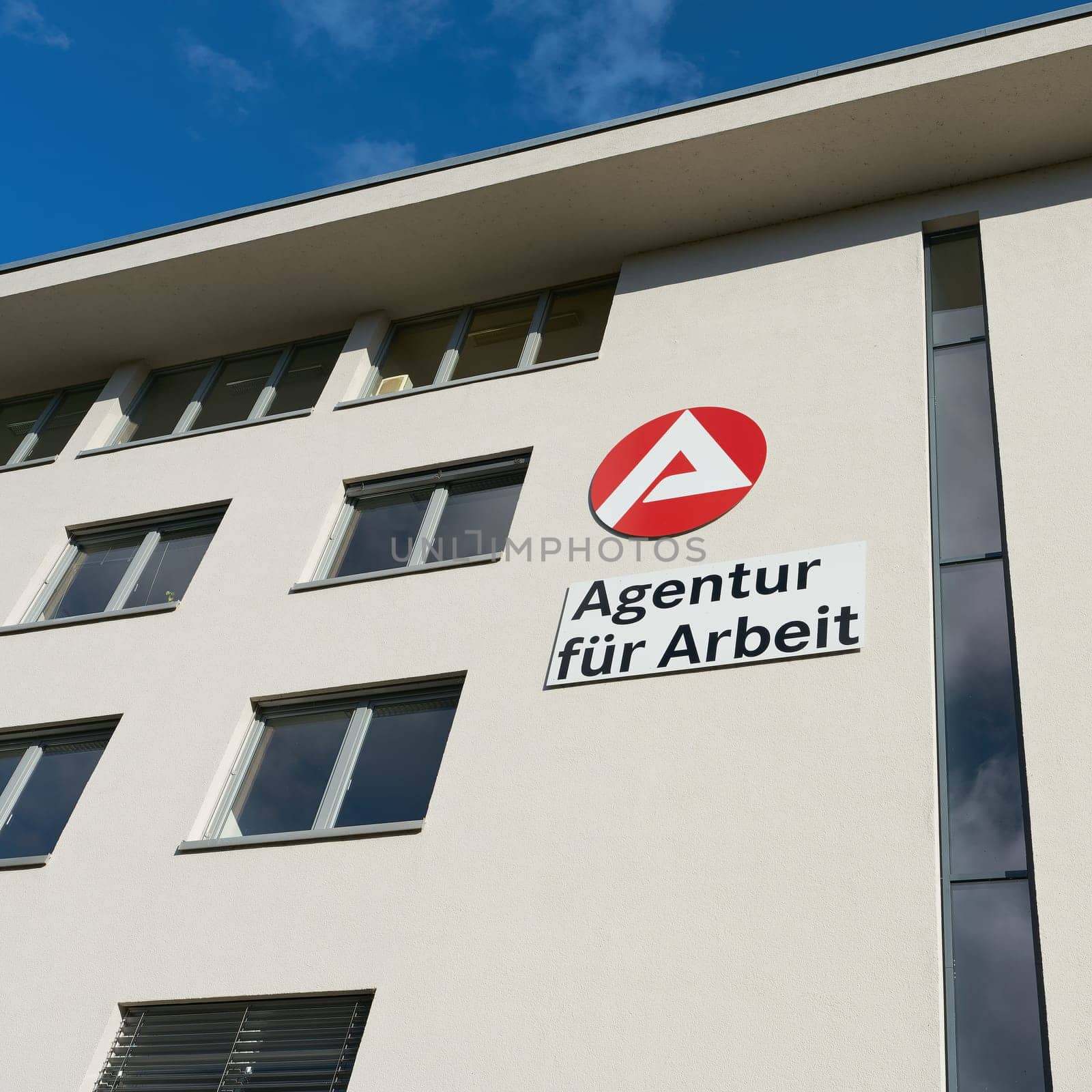 Facade with offices behind of the employment agency, Agentur für Arbeit in Magdeburg in Germany
