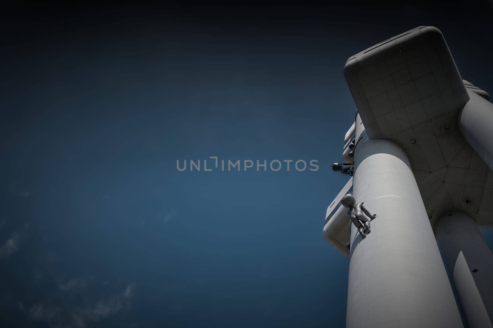 The TV tower In Žižkov district in Prague with view from below and text free space on the left side