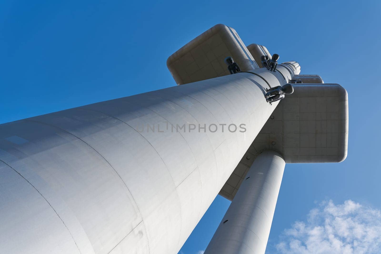 The Žižkov television tower In the Žižkov district of Prague with view from below