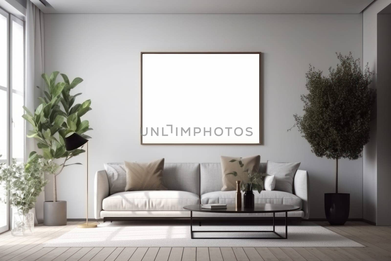 A simple and elegant black leather armchair and matching ottoman in a minimalist living room. Perfect for relaxation and reflection. AI Generative.