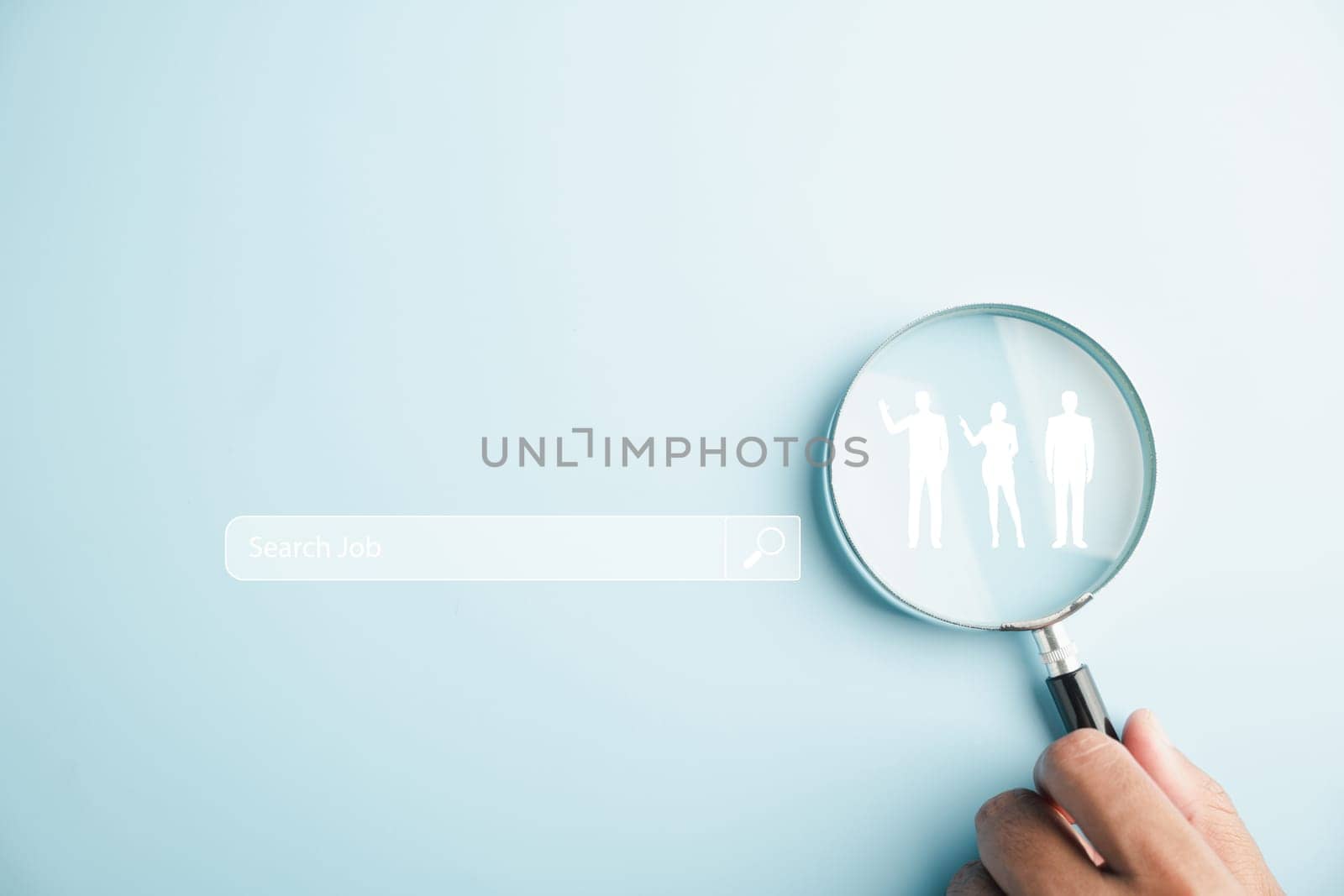 Magnifying glass revealing job search concept, emphasizing the importance of finding fulfilling careers. Seeking employment opportunities in a dynamic and interconnected world. job search