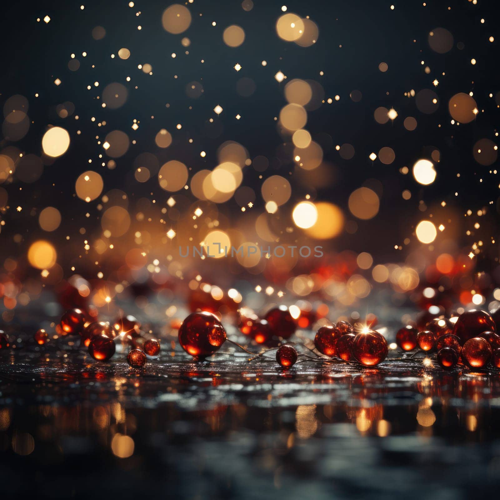 decorations on Christmas blurred background. abstract background. concept of holidays and Christmas.Generative AI