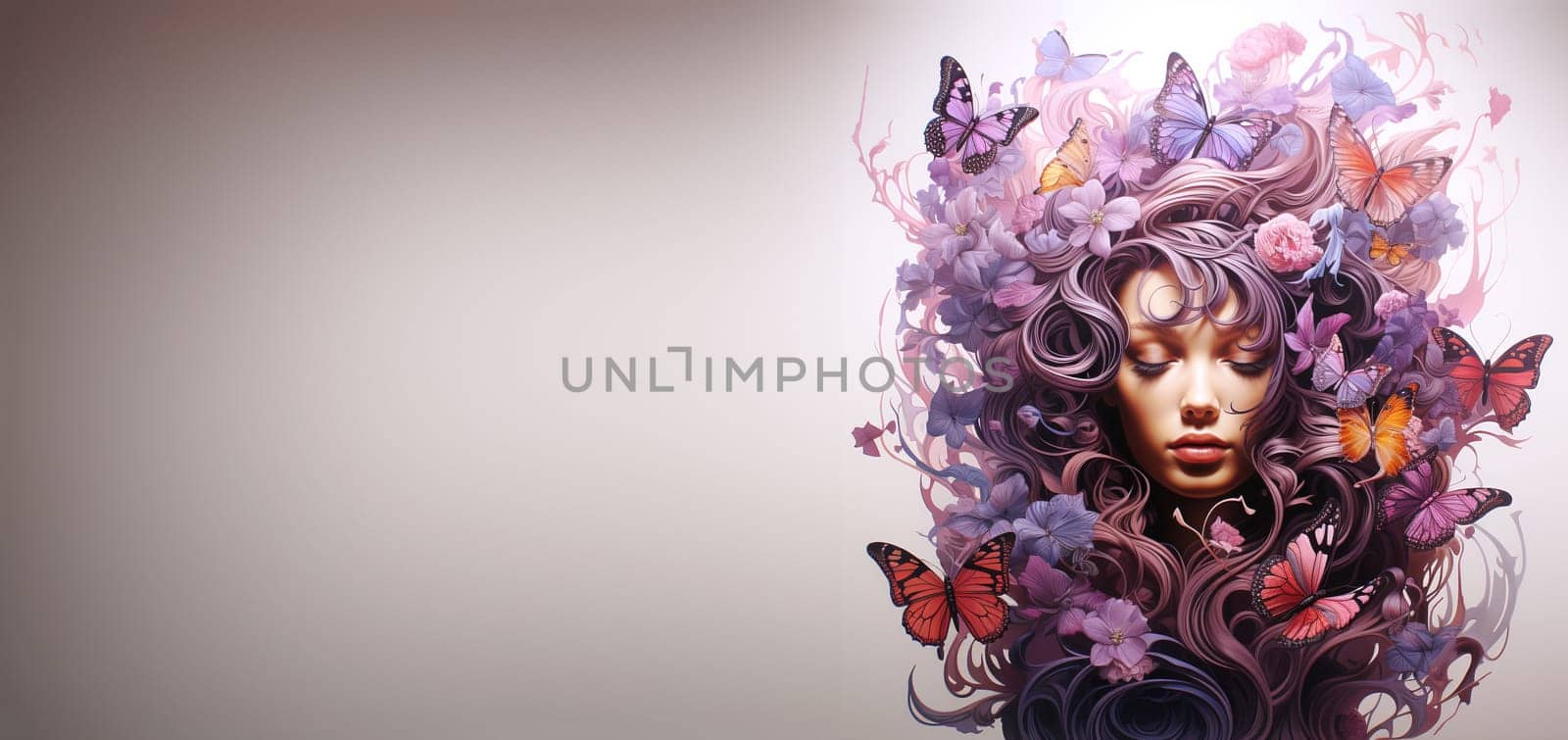 Human brain with flowers and butterflies, self esteem and mental health concept, positive thinking, woman with creative mind