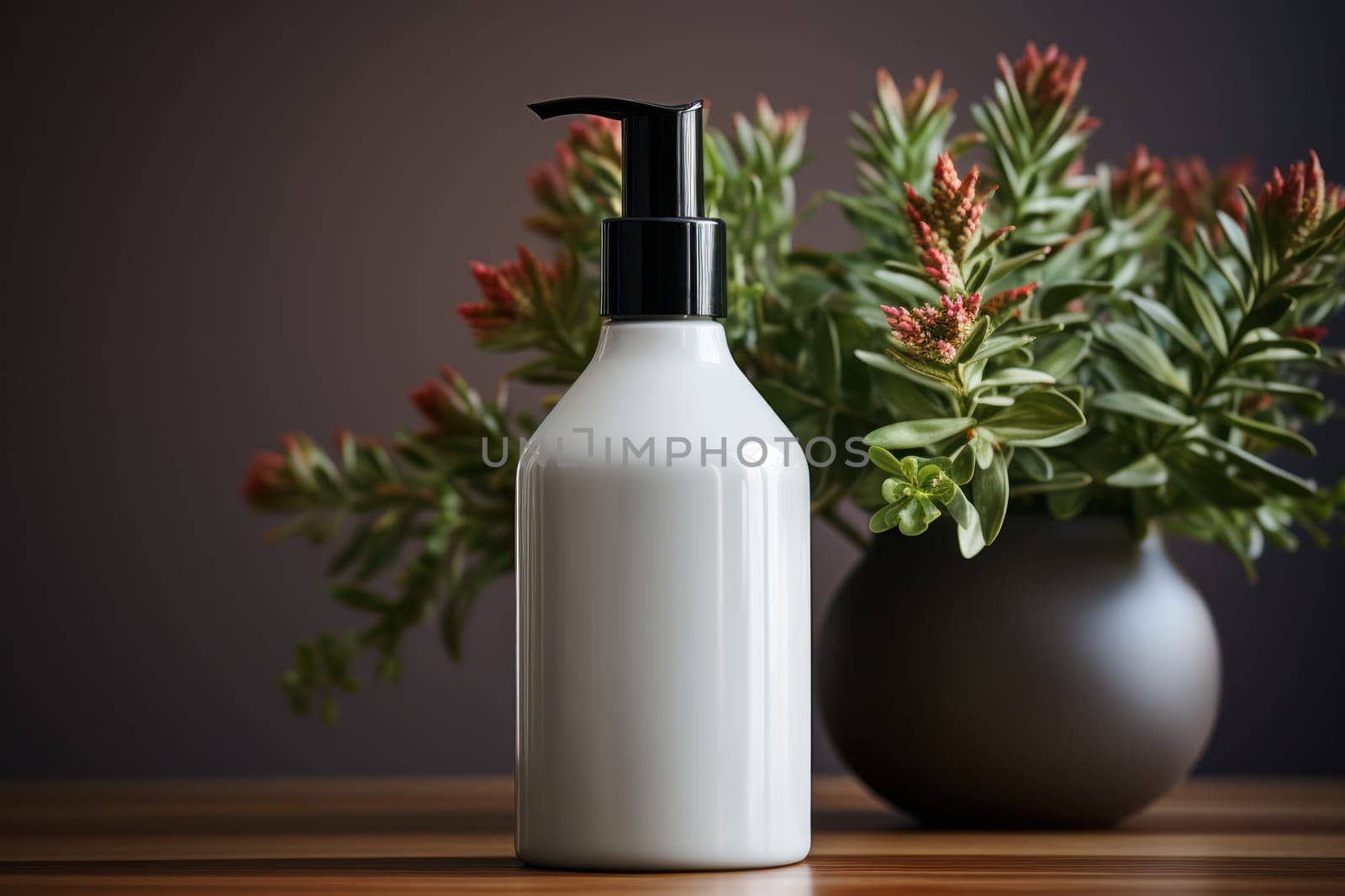 mockup of a white container for cosmetic products on a wooden table with copy space. eco friendly products for your design and label. Natural, clean cosmetics concept