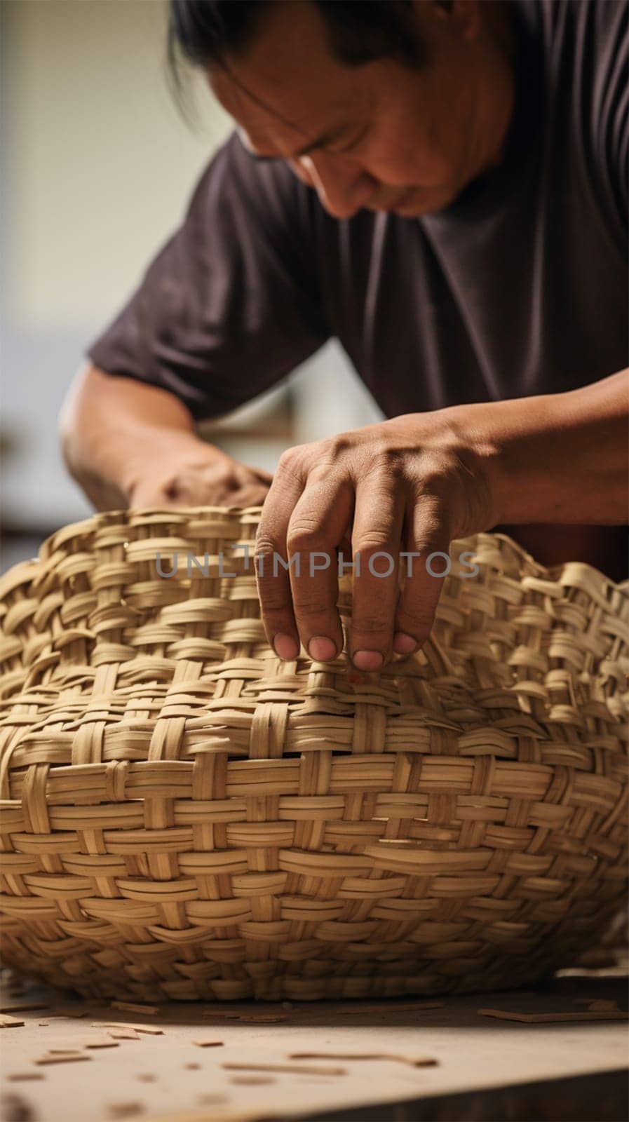 old traditional crafts.weaving baskets, trays and utensils.Heritage craft. Generative AI