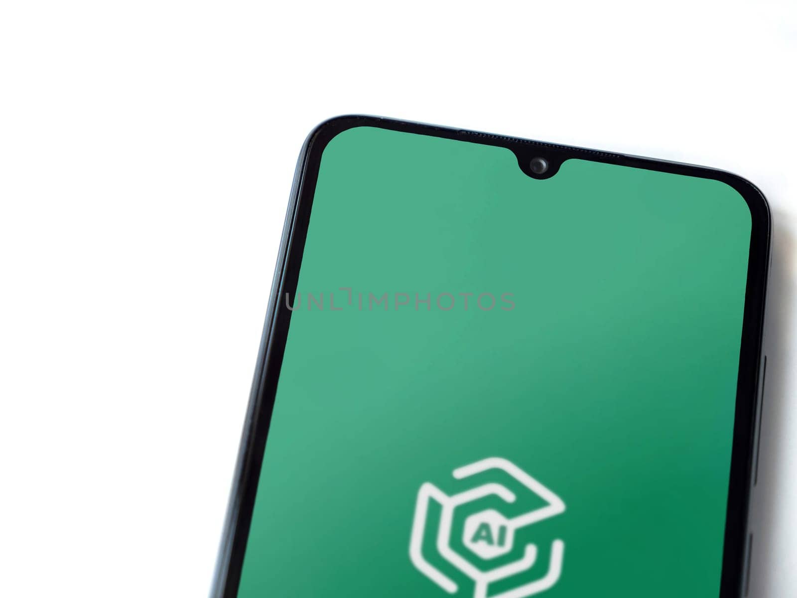 Lod, Israel - July 16,2023: Adam Ai app launch screen on smartphone on white background. Top view flat lay with copy space.