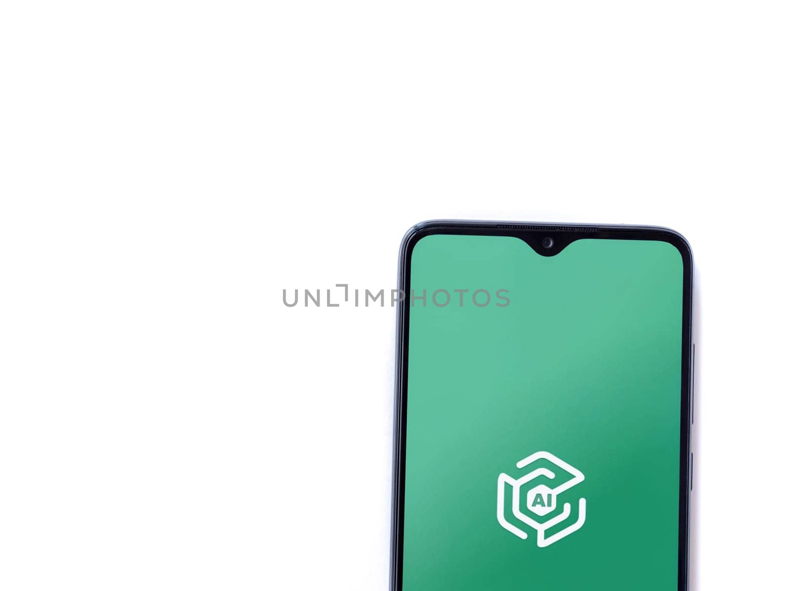 Lod, Israel - July 16,2023: Adam Ai app launch screen on smartphone on white background. Top view flat lay with copy space.