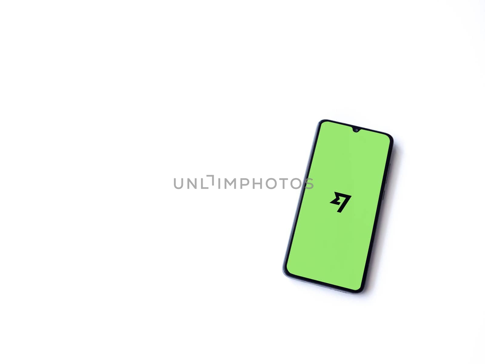 Lod, Israel - July 16,2023: Wise app launch screen on smartphone on white background. Top view flat lay with copy space.