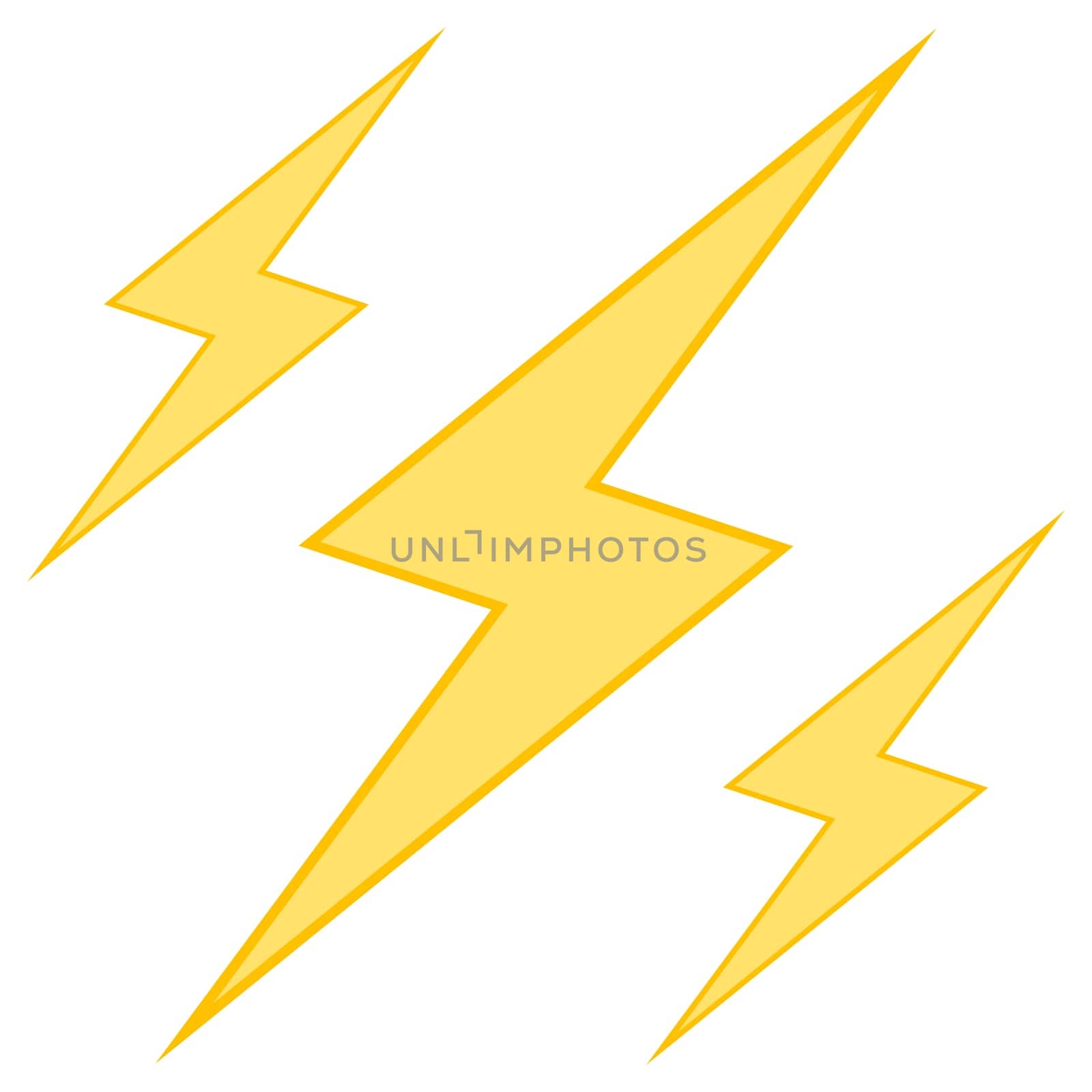Icon triple lightning thunderstorm, high voltage sign caution dangerous life