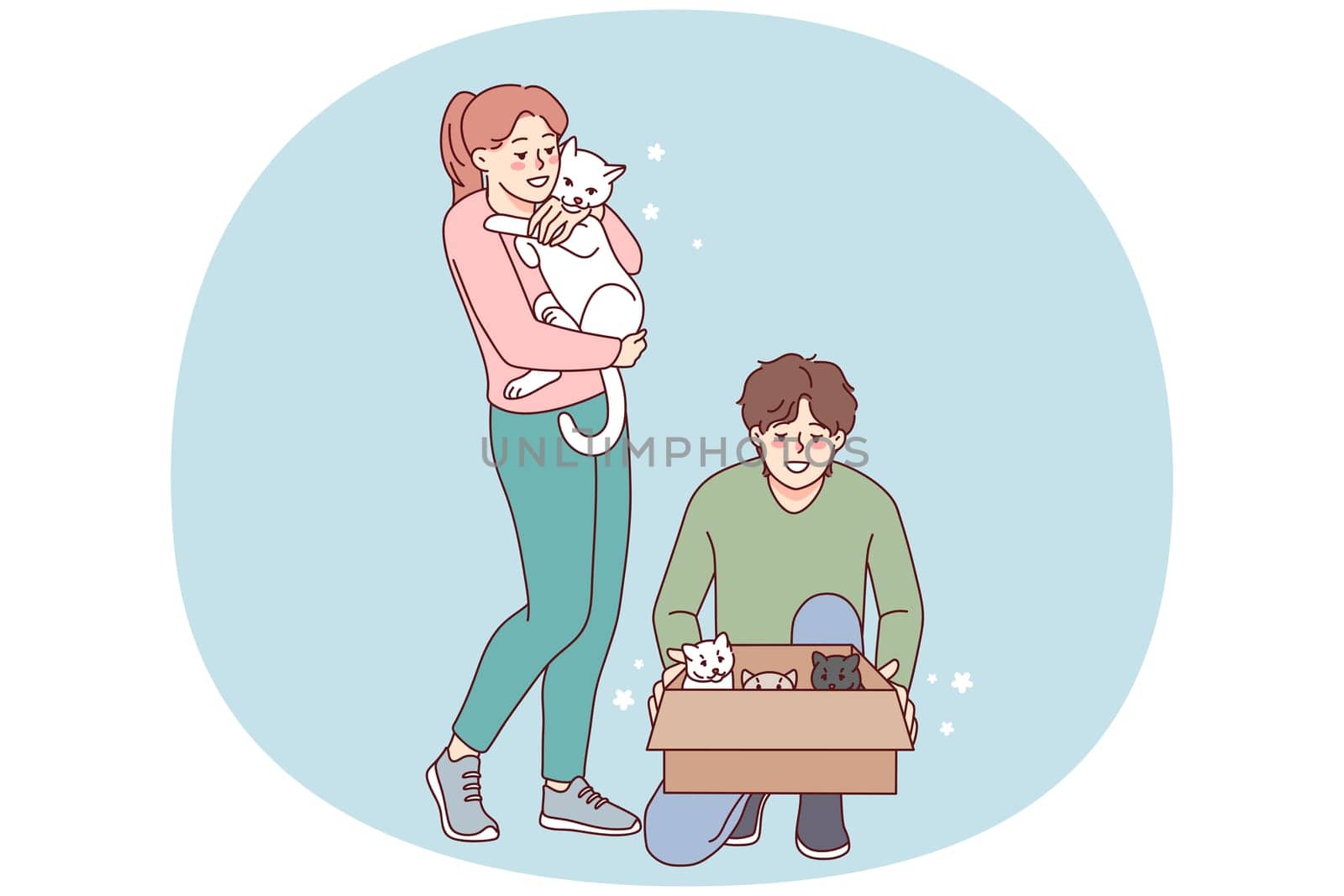 Happy couple with pets by Vasilyeva