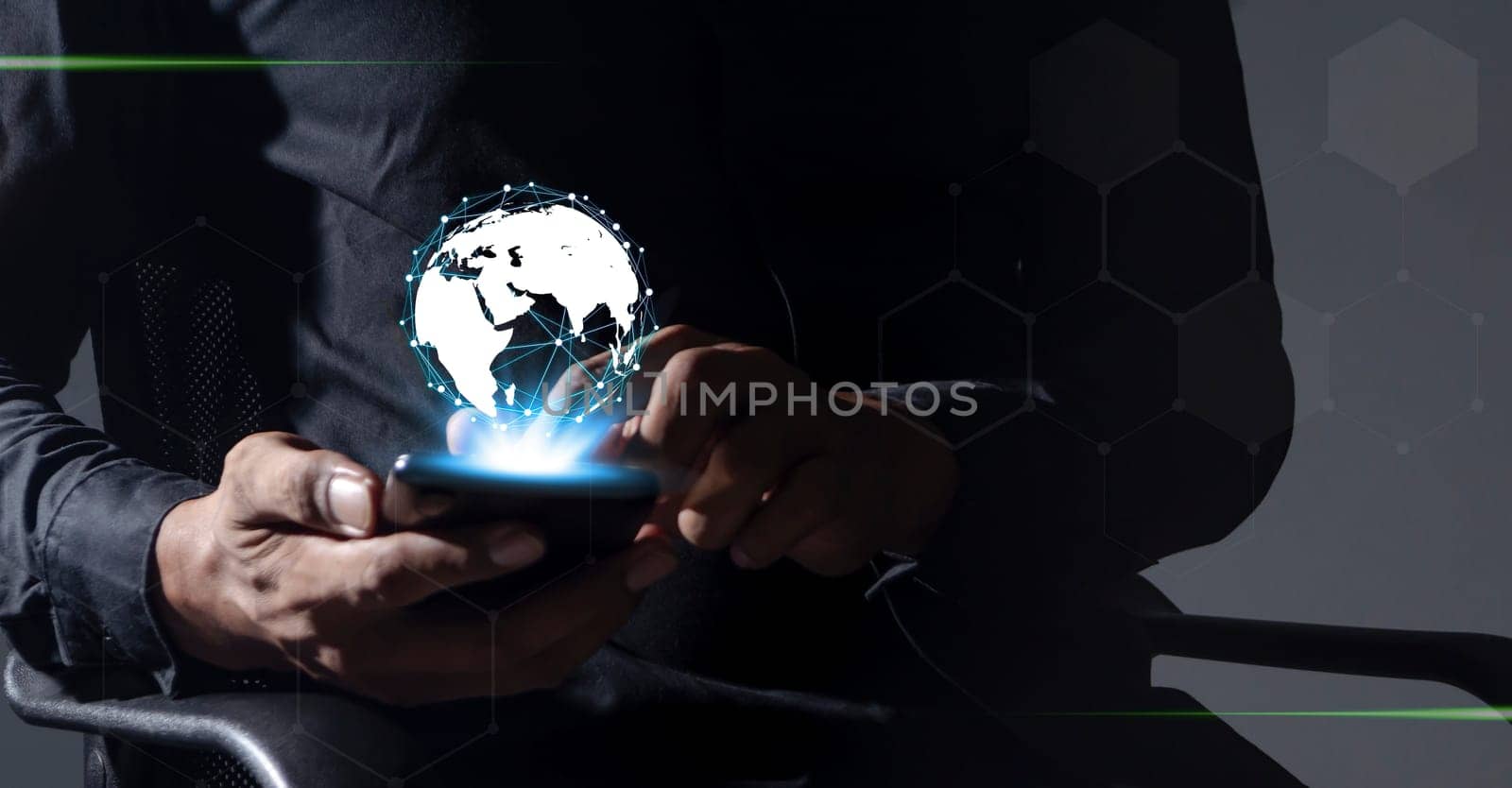 Connecting and communicating people through the network of the Internet, Business man with smartphone mobile, Networking people concept, People's work and transactions occur online and on the internet.