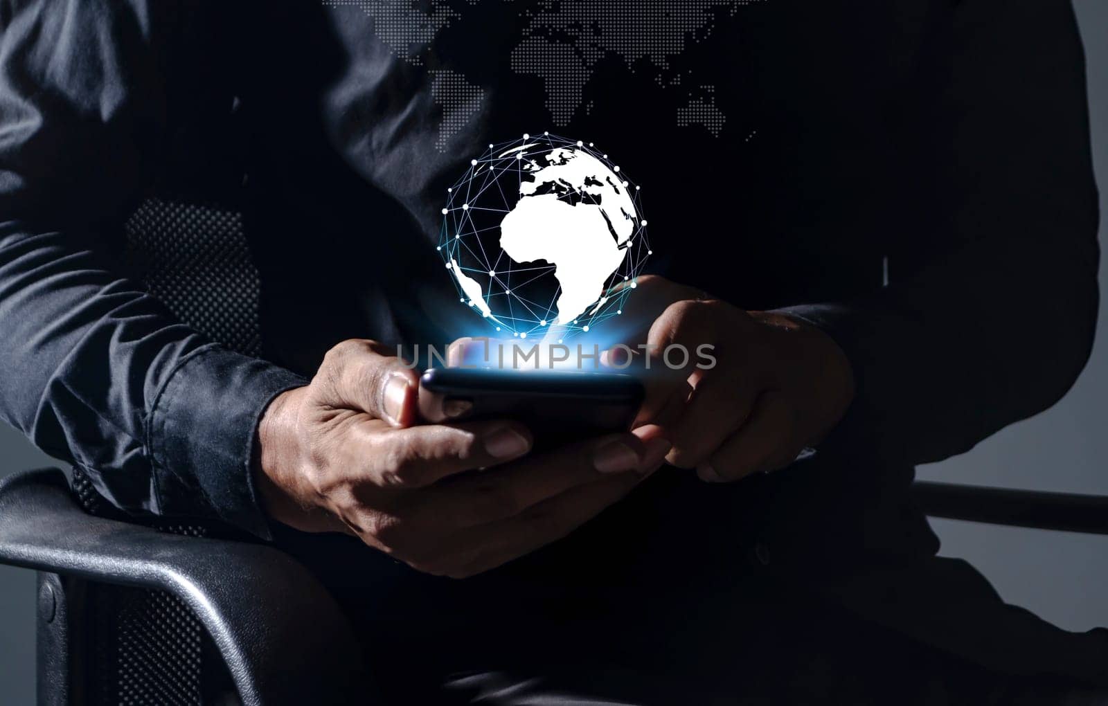 Connecting and communicating people through the network of the Internet, Business man with smartphone mobile, Networking people concept, People's work and transactions occur online and on the internet.