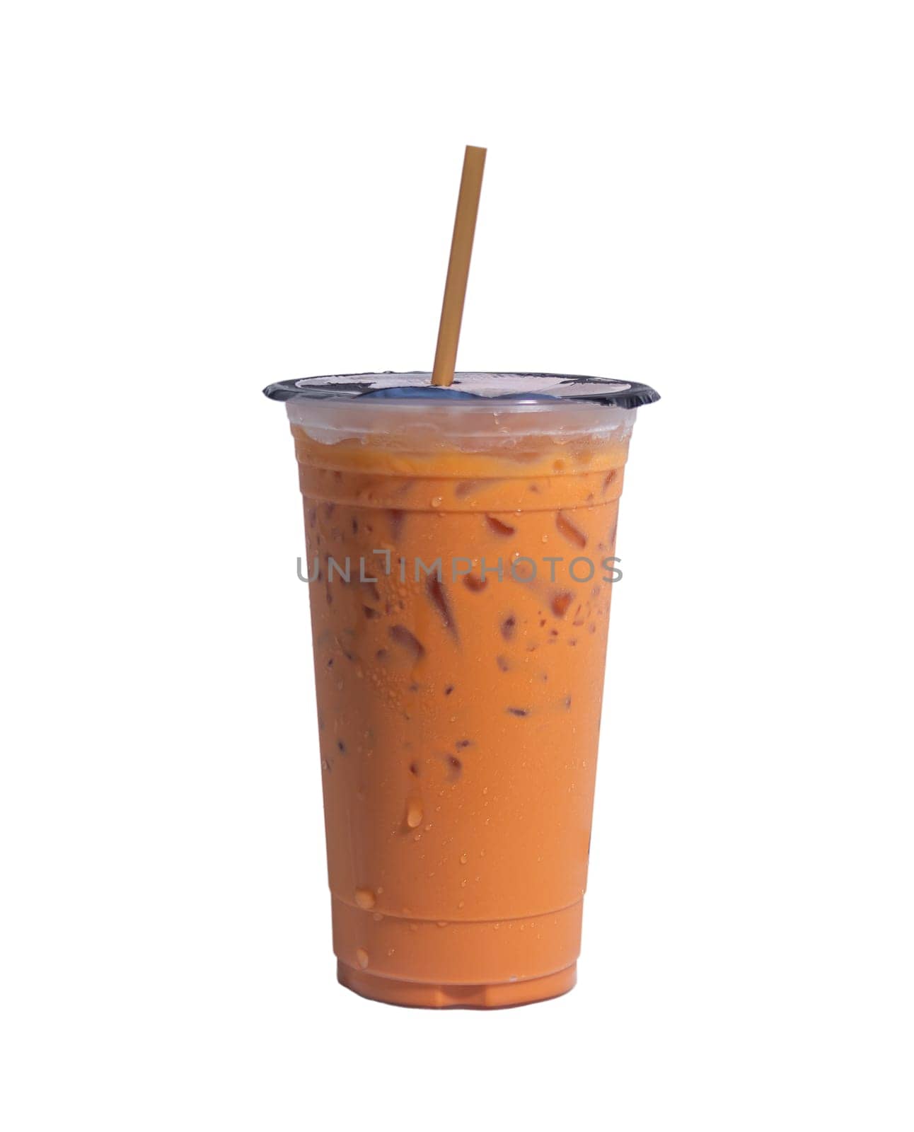 Tea thai, Ice tea milk or Ice milk tea, Sweet drink, Isolated, on white background, Clipping path