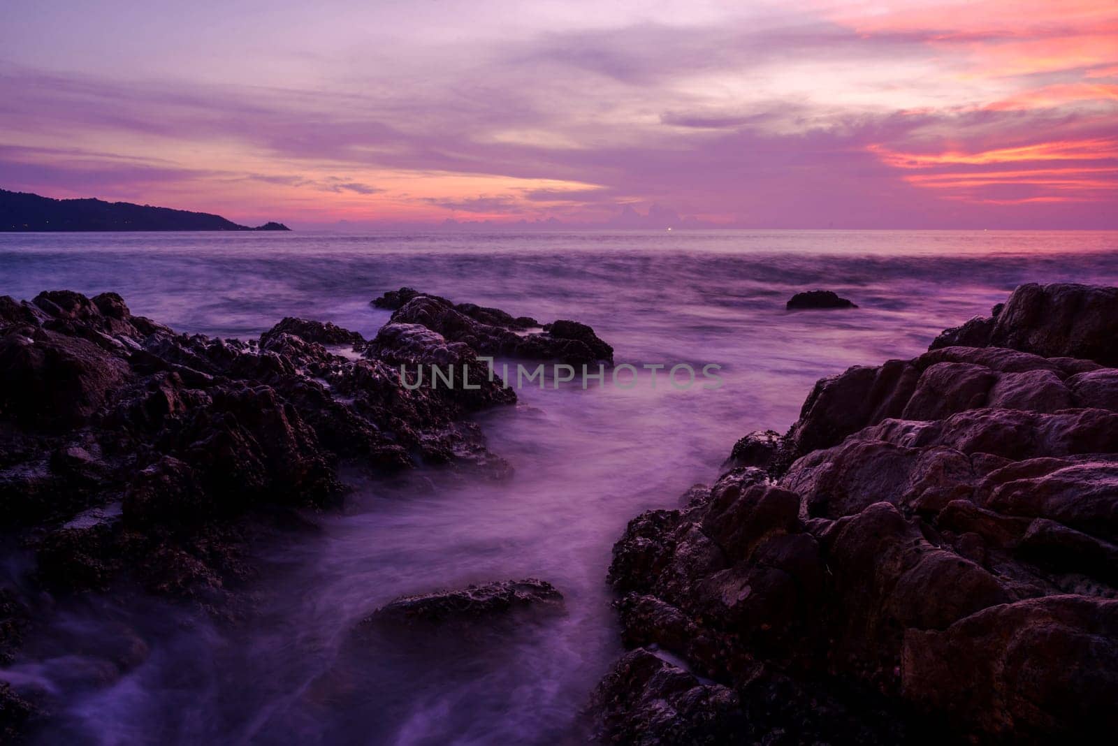 Seascape landscape nature with color of cloud sunset and sky, Velvet violet, Velvet Purple, Trend color of the year background