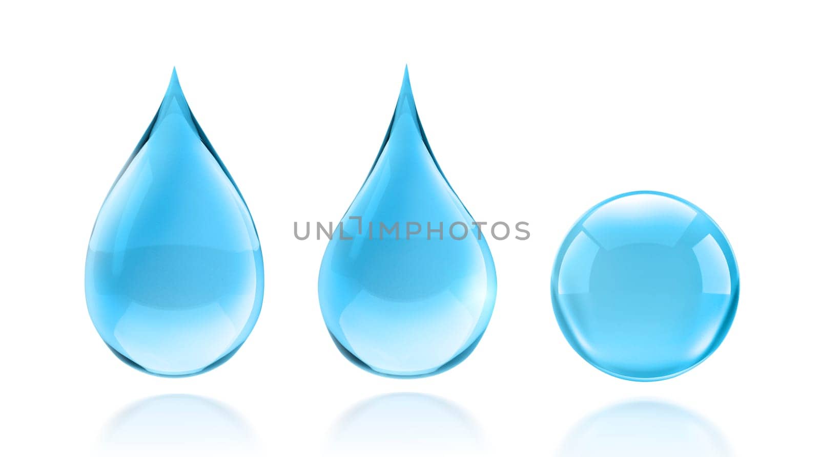 Blue shiny water drop on white background
