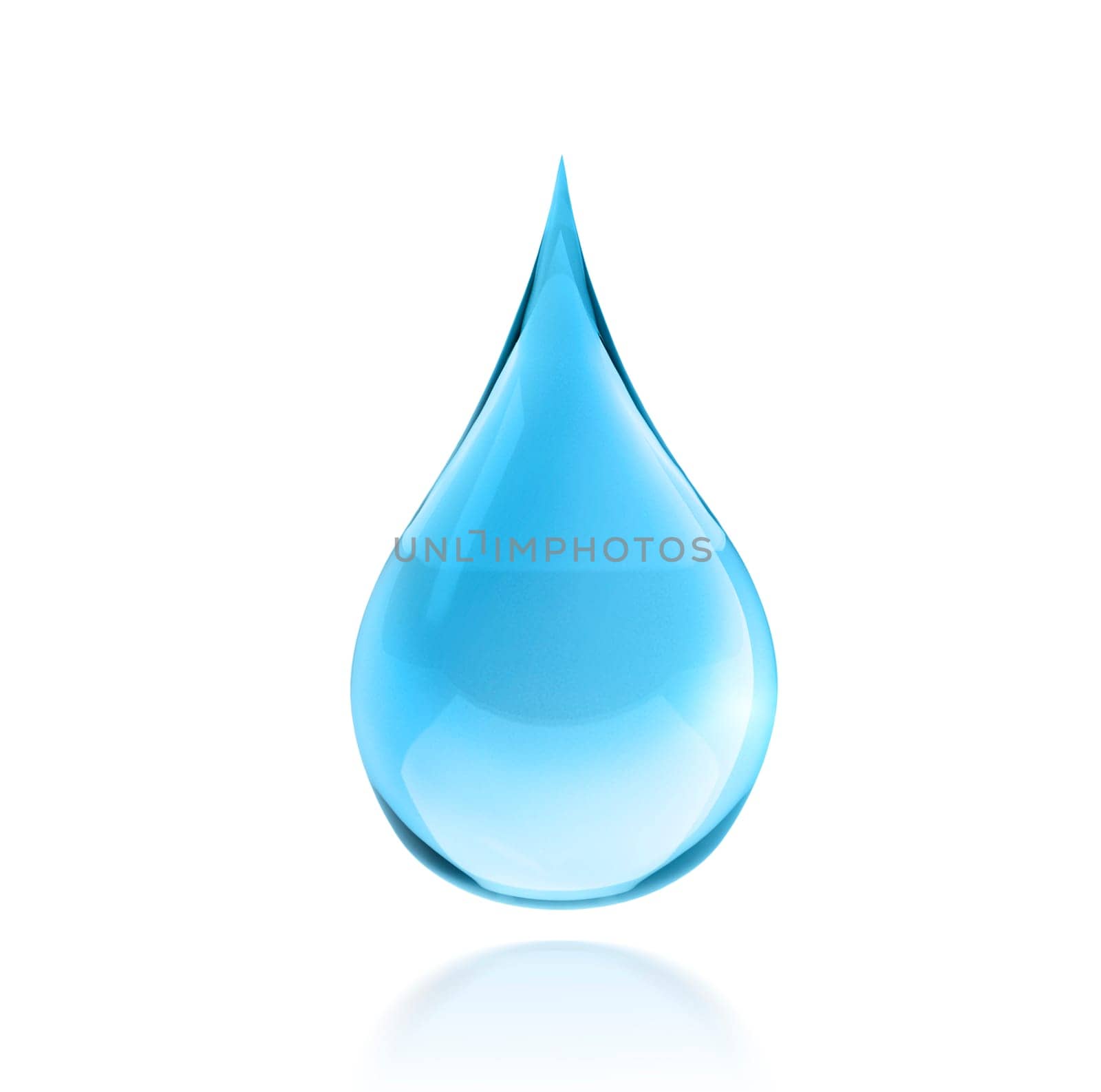 Blue shiny water drop on white background